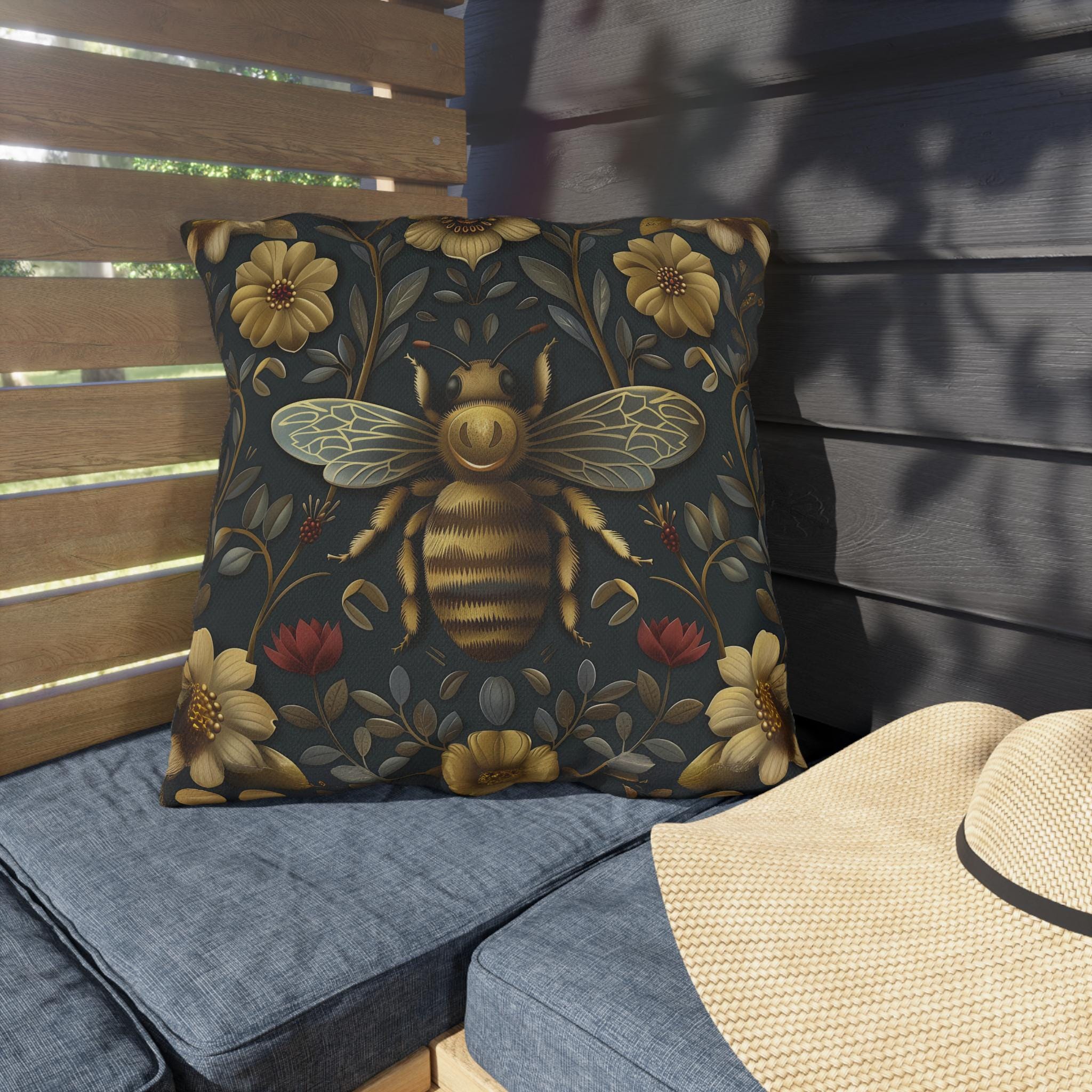 William Morris Bee Garden Throw Pillow: Vintage Floral Outdoor Decor