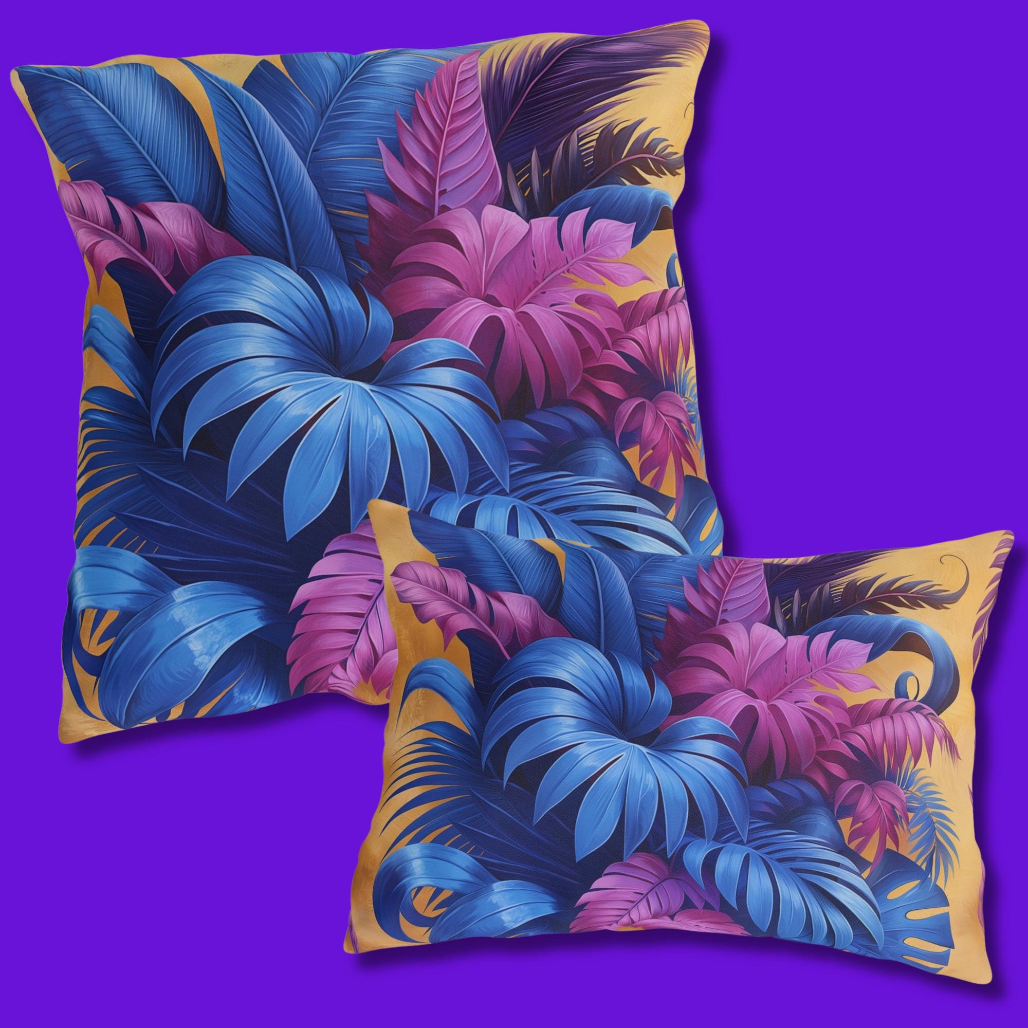 Bold Tropical Patio Pillow Cover: Vibrant Purple, Blue & Magenta Weather Resistant Outdoor Accent Decor