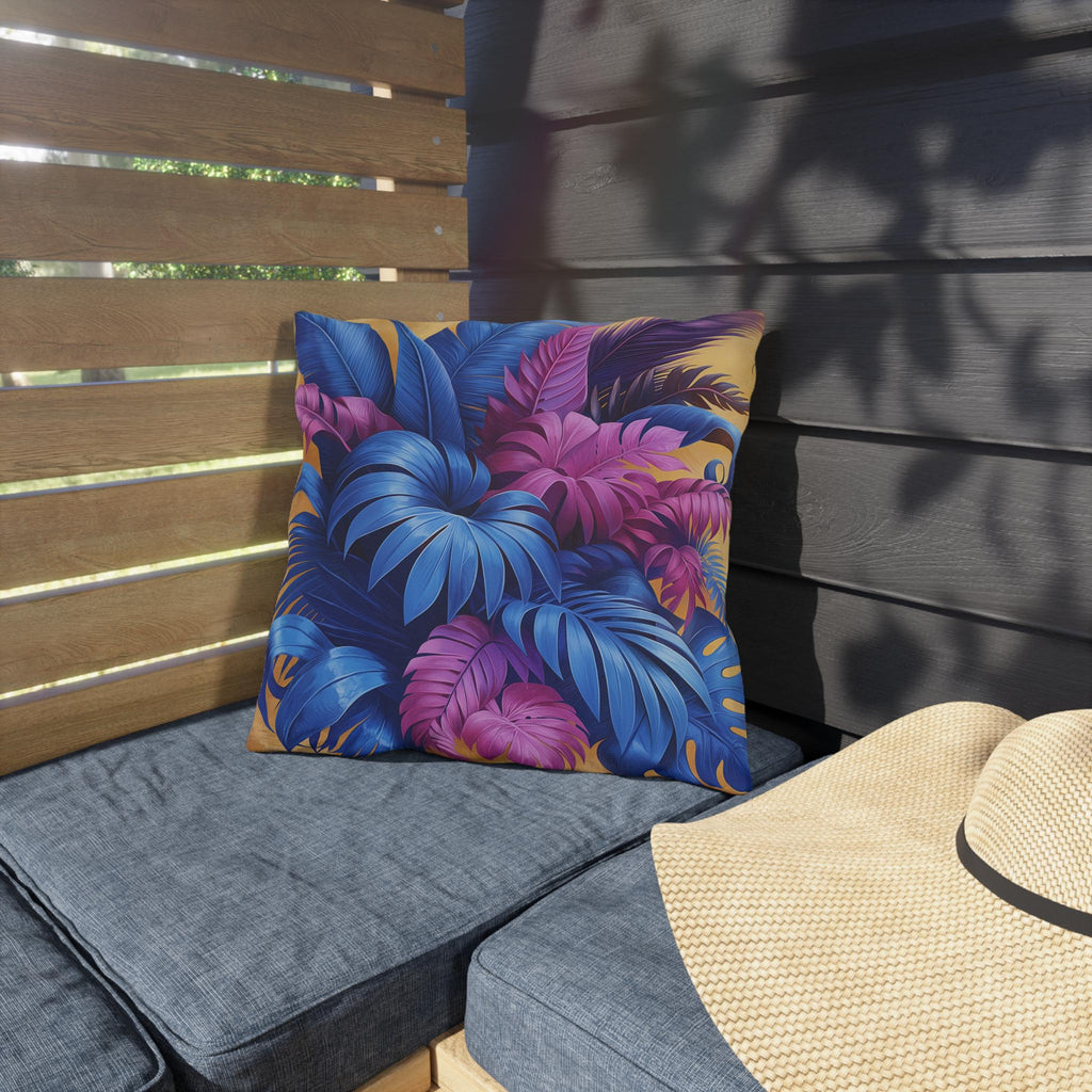 Bold Tropical Patio Pillow Cover: Vibrant Purple, Blue & Magenta Weather Resistant Outdoor Accent Decor