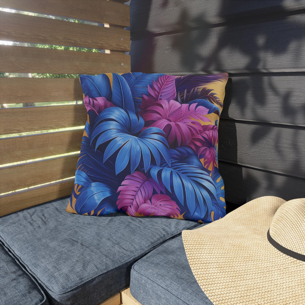 Bold Tropical Patio Pillow Cover: Vibrant Purple, Blue & Magenta Weather Resistant Outdoor Accent Decor