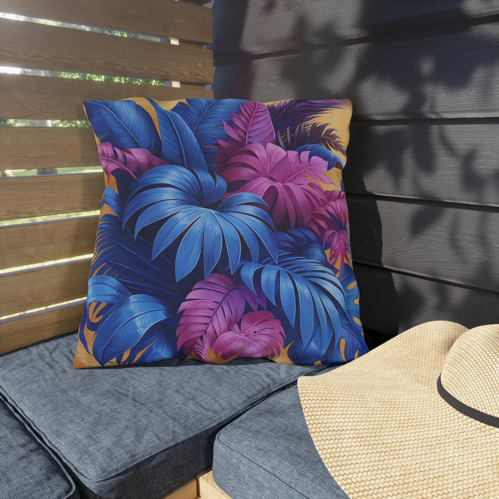 Bold Tropical Patio Pillow Cover: Vibrant Purple, Blue & Magenta Weather Resistant Outdoor Accent Decor