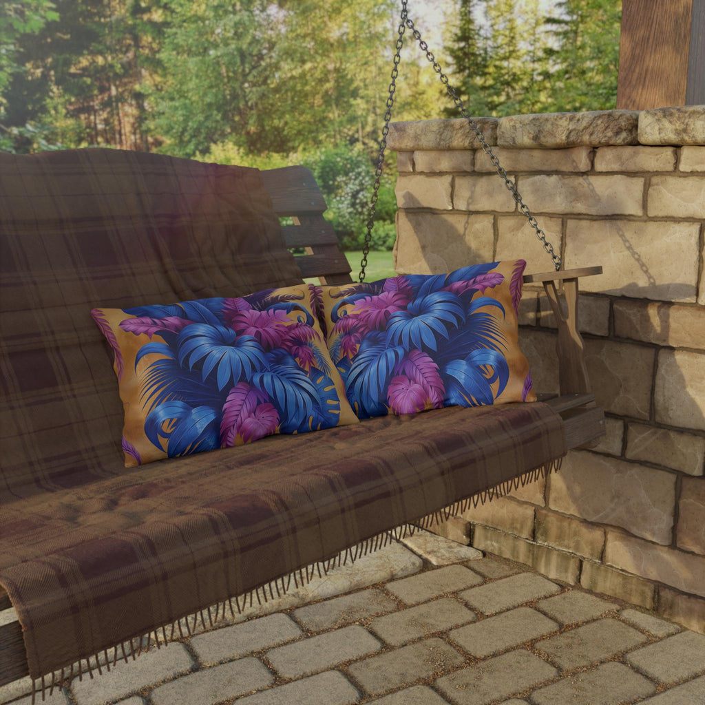 Bold Tropical Patio Pillow Cover: Vibrant Purple, Blue & Magenta Weather Resistant Outdoor Accent Decor