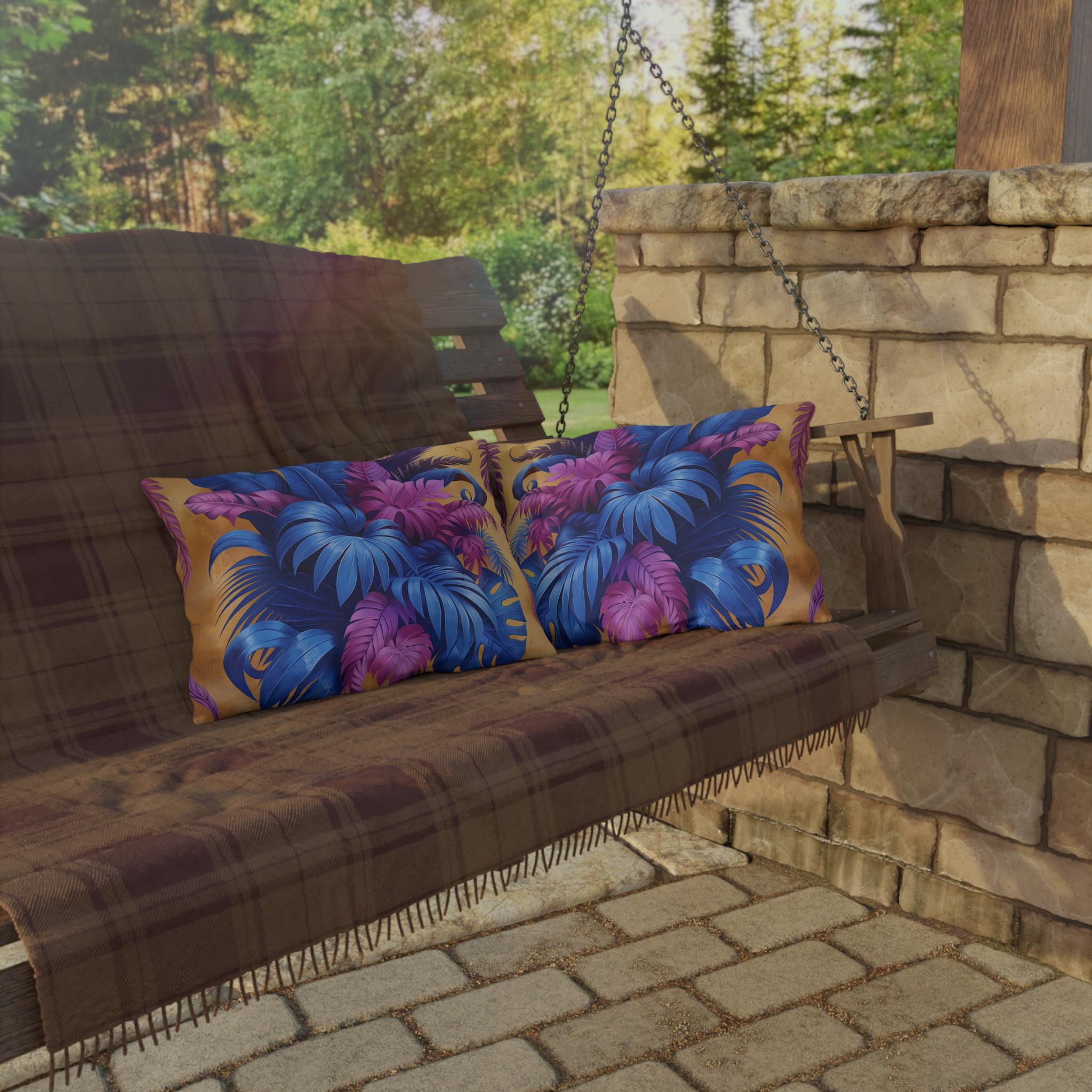 Bold Tropical Patio Pillow Cover: Vibrant Purple, Blue & Magenta Weather Resistant Outdoor Accent Decor
