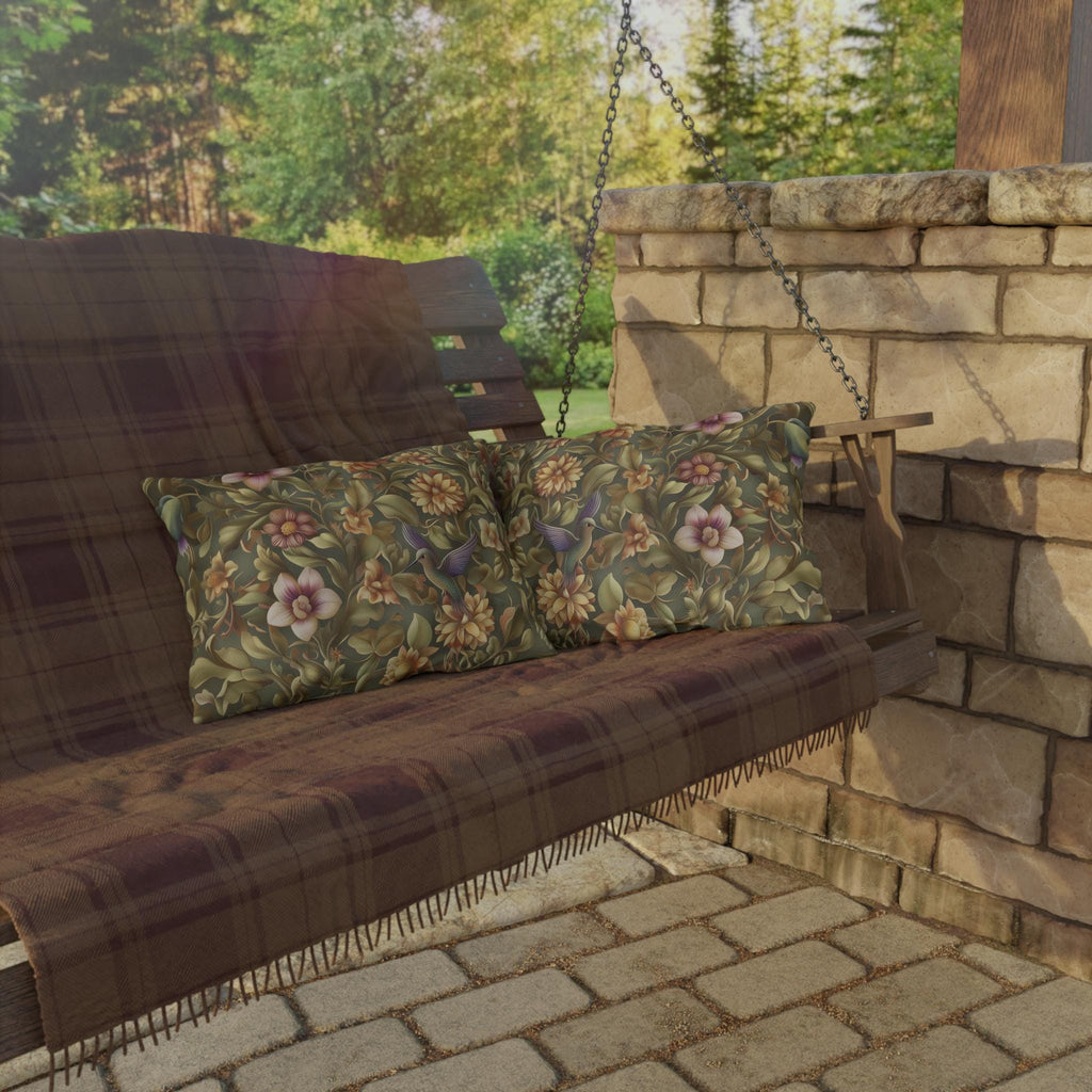 Elegant Hummingbird Floral Outdoor Pillow: William Morris Inspired Garden Cushion for Patio & Porch