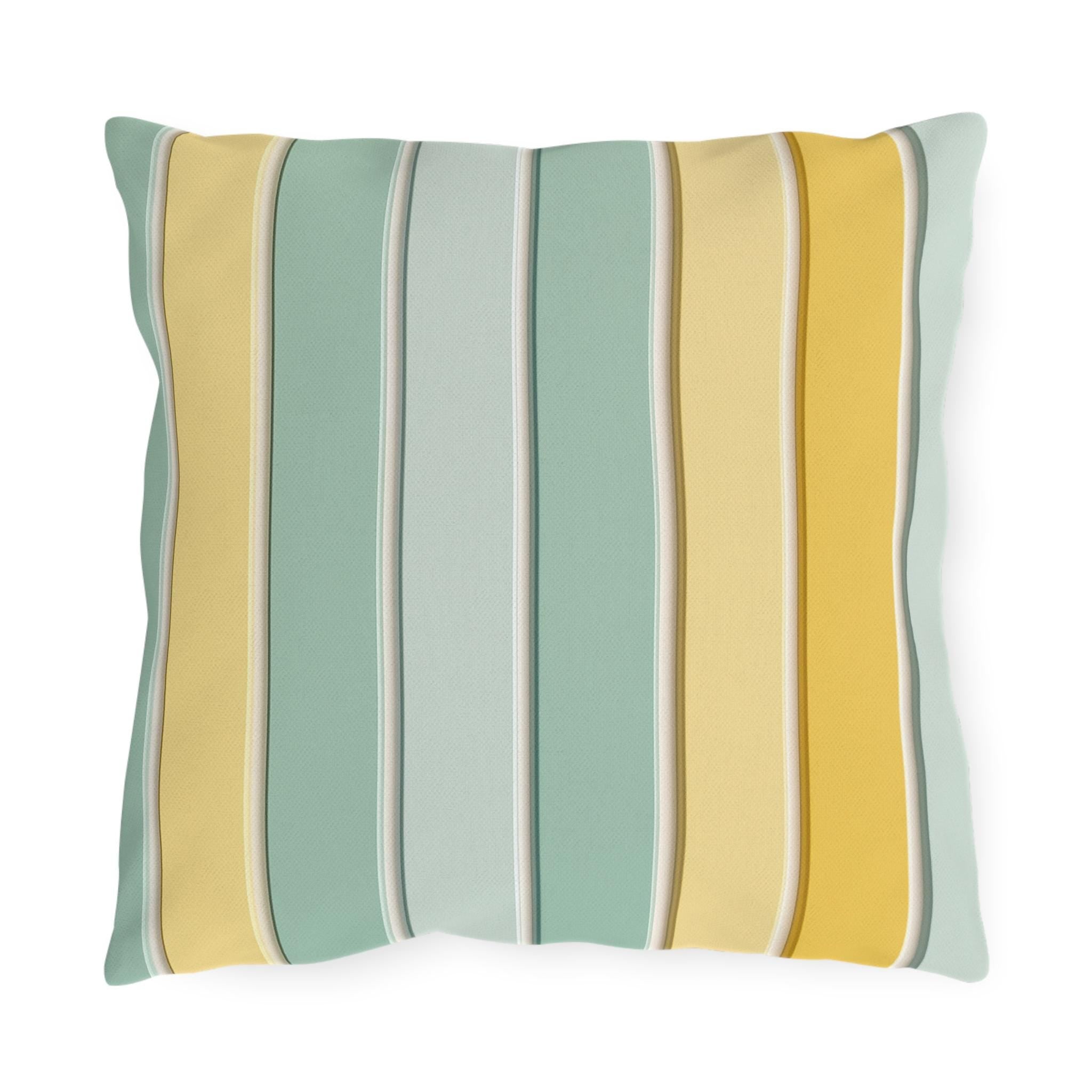 Modern Cabana Stripe Outdoor Pillow: Yellow & Aqua Coastal Cushion for Patio, Poolside, Porch Seating