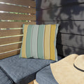 Modern Cabana Stripe Outdoor Pillow: Yellow & Aqua Coastal Cushion for Patio, Poolside, Porch Seating