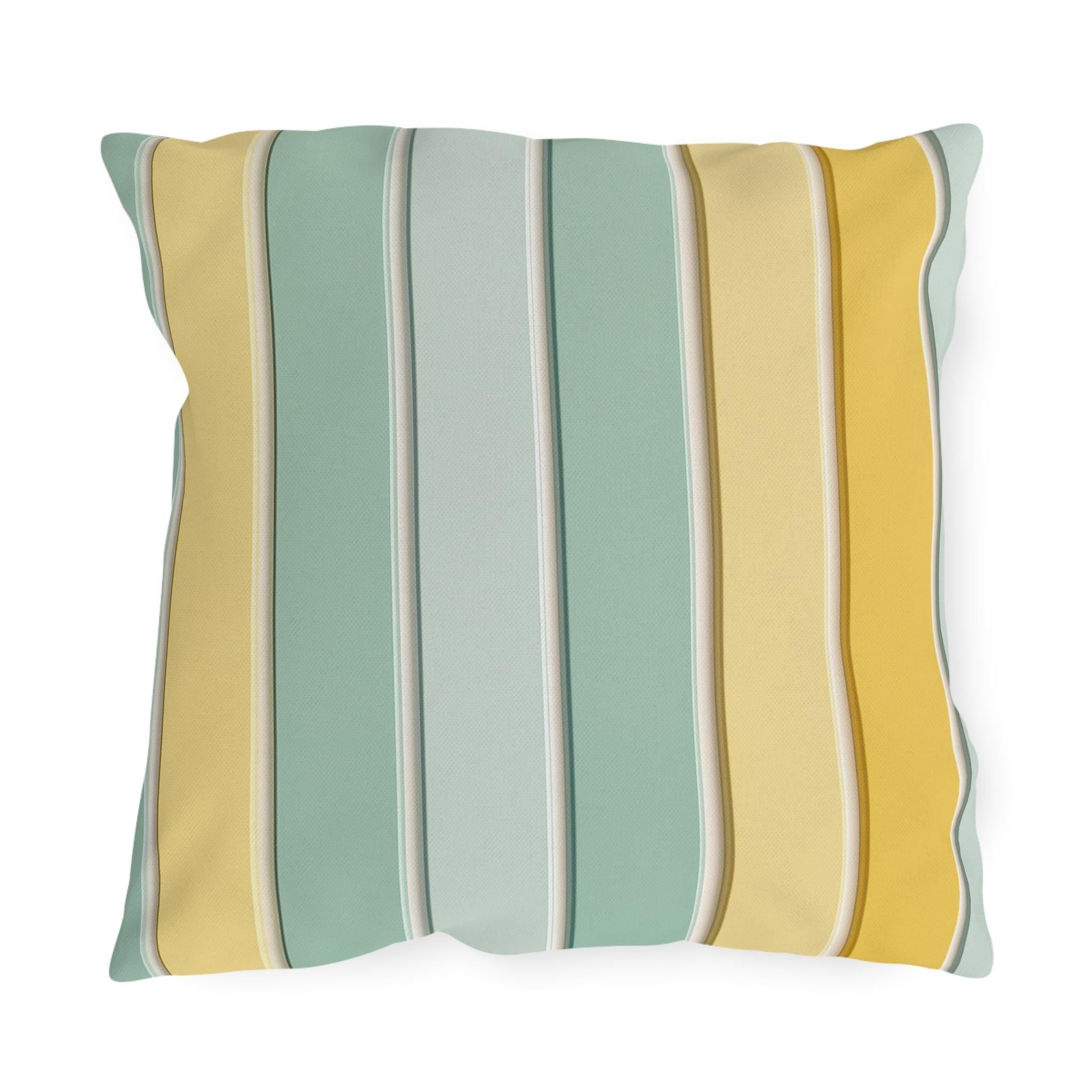 Modern Cabana Stripe Outdoor Pillow: Yellow & Aqua Coastal Cushion for Patio, Poolside, Porch Seating