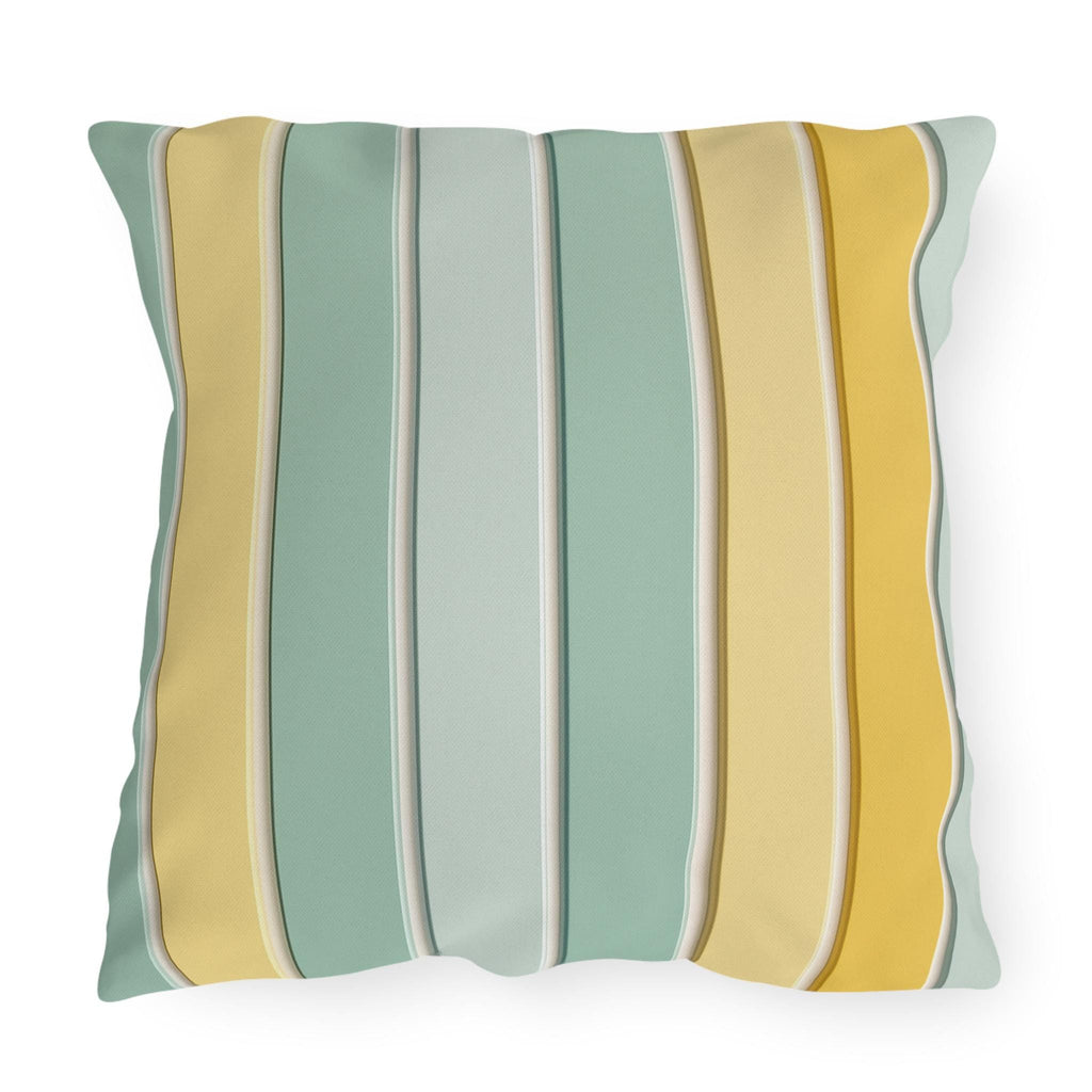 Modern Cabana Stripe Outdoor Pillow: Yellow & Aqua Coastal Cushion for Patio, Poolside, Porch Seating