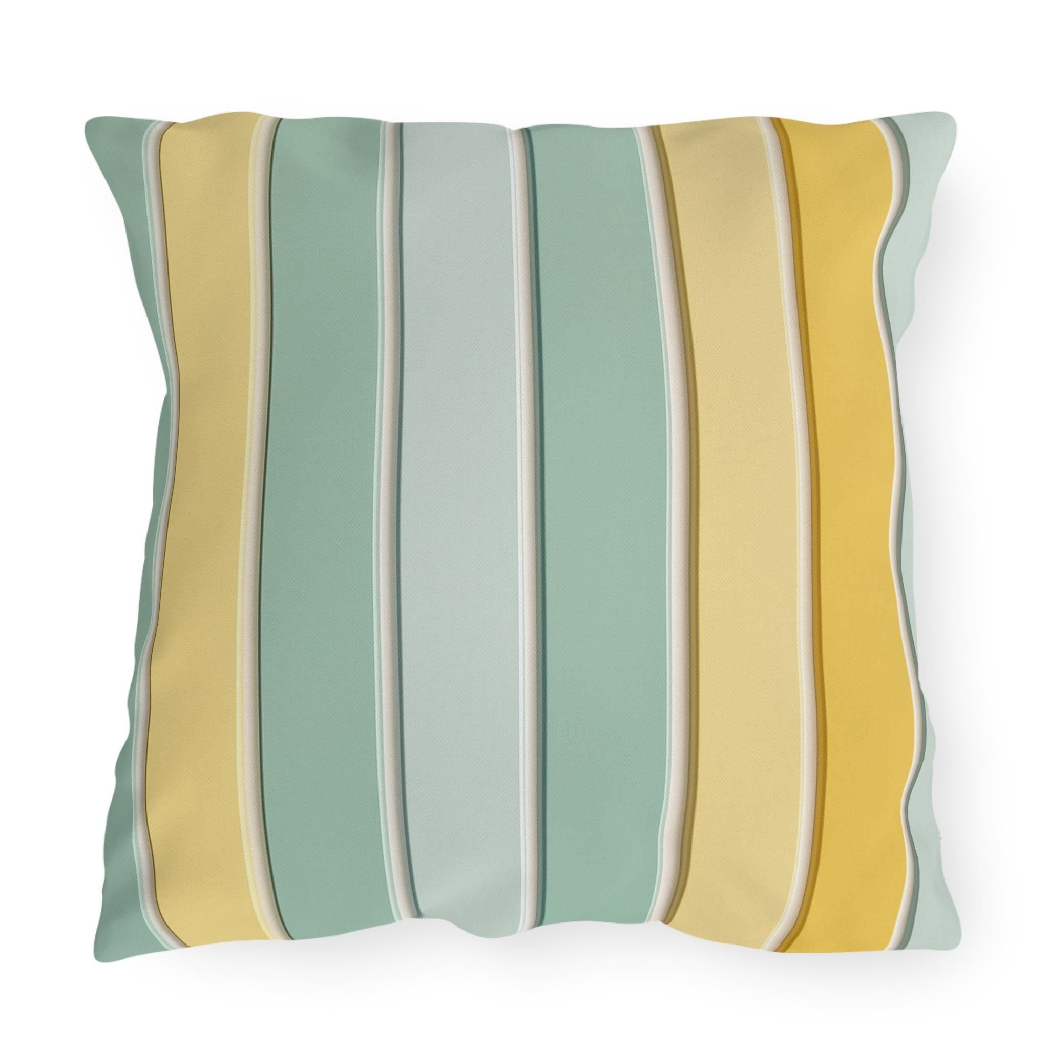 Modern Cabana Stripe Outdoor Pillow: Yellow & Aqua Coastal Cushion for Patio, Poolside, Porch Seating