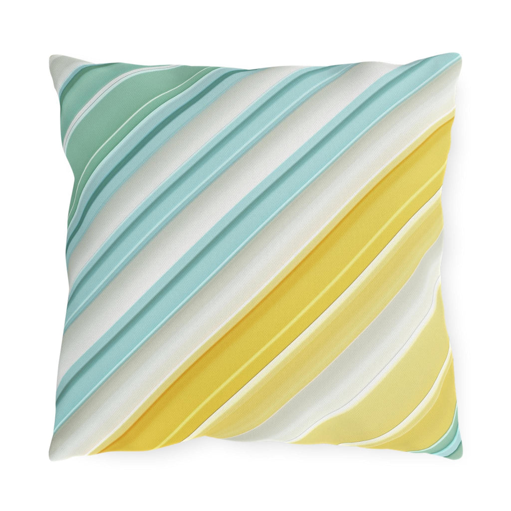 Diagonal Cabana Stripe Outdoor Pillow: Aqua Yellow Modern Coastal Cushion for Poolside Summer Decor