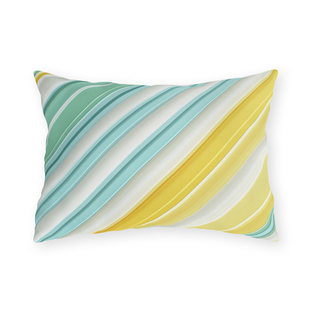 Diagonal Cabana Stripe Outdoor Pillow: Aqua Yellow Modern Coastal Cushion for Poolside Summer Decor