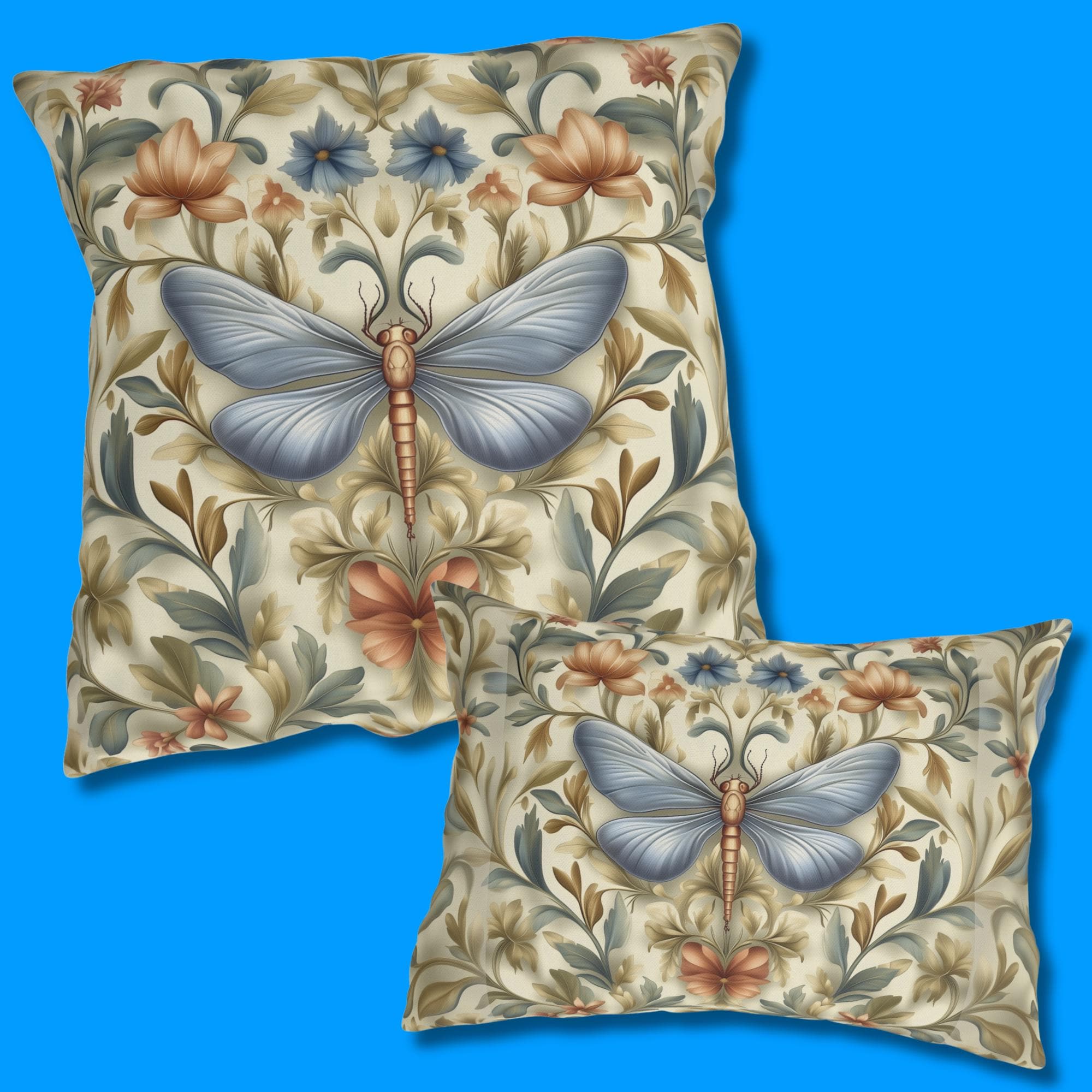 William Morris Inspired Butterfly Garden Pillow: Vintage Floral Outdoor Cushion for Patio and Porch