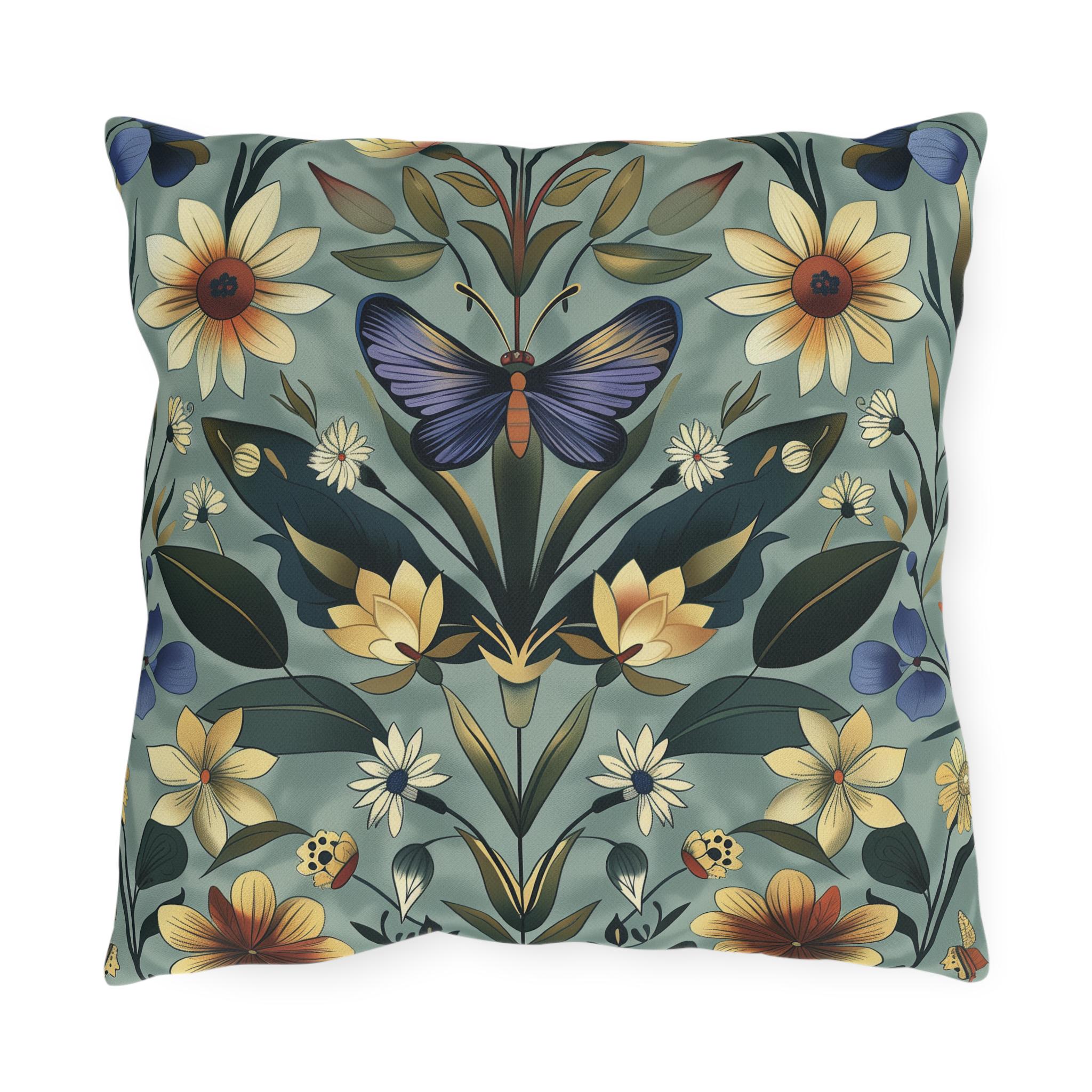 Arts & Crafts Butterfly Pillow: William Morris Inspired Outdoor Cushion for Vintage Garden Patio Decor