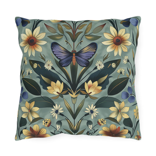 Arts & Crafts Butterfly Pillow: William Morris Inspired Outdoor Cushion for Vintage Garden Patio Decor