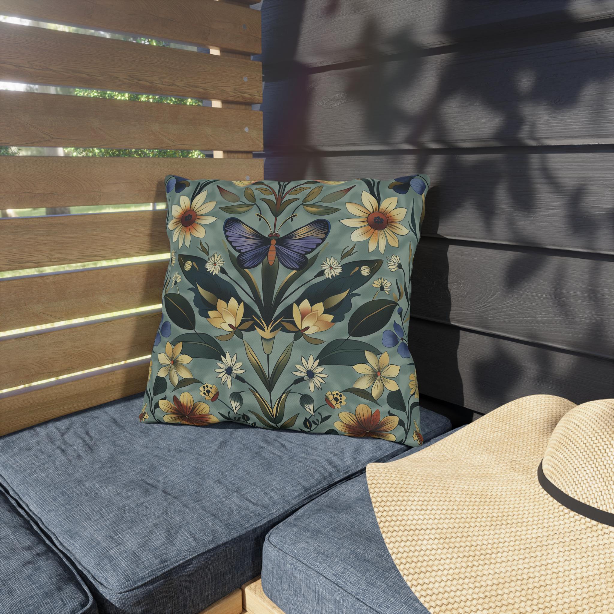 Arts & Crafts Butterfly Pillow: William Morris Inspired Outdoor Cushion for Vintage Garden Patio Decor