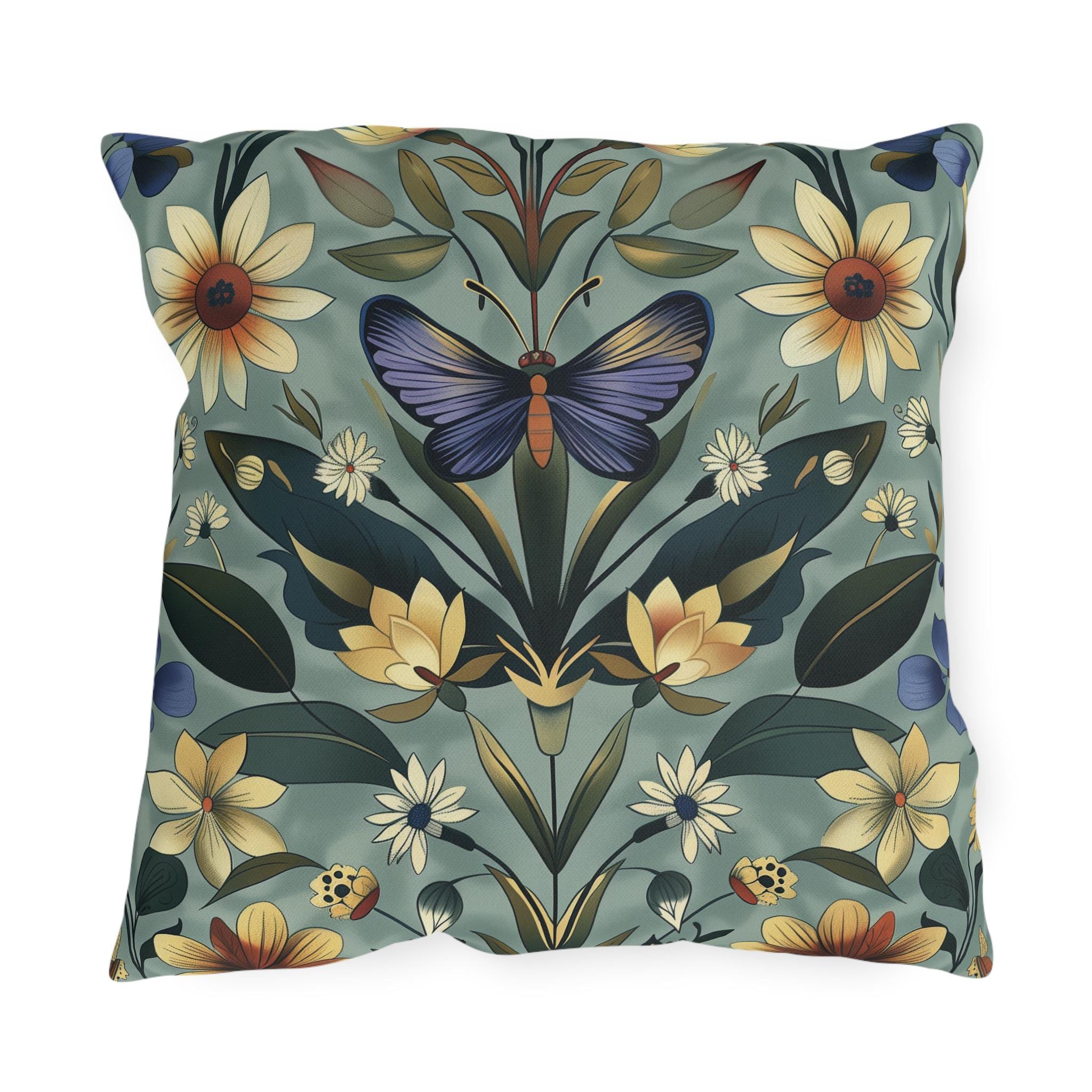 Arts & Crafts Butterfly Pillow: William Morris Inspired Outdoor Cushion for Vintage Garden Patio Decor