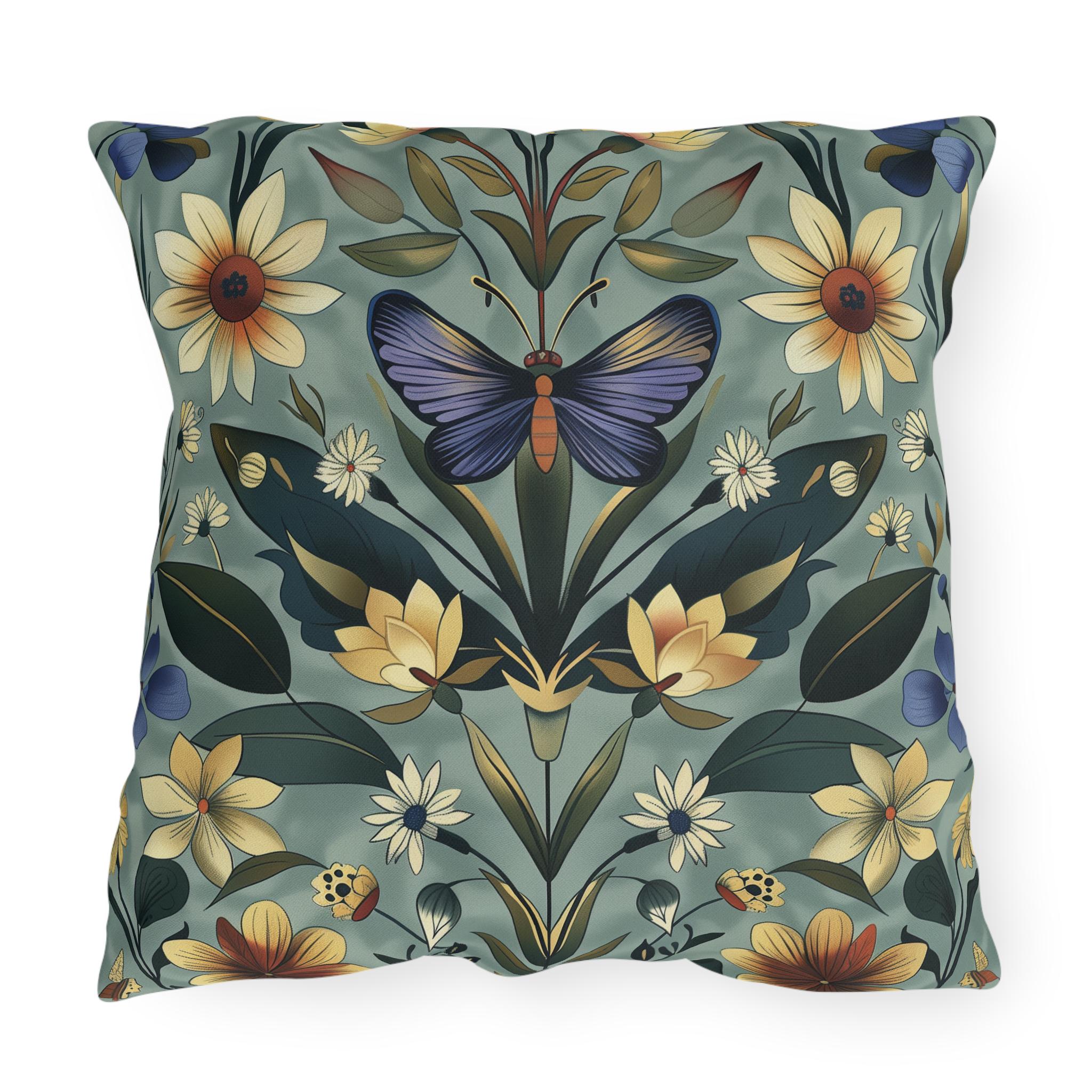 Arts & Crafts Butterfly Pillow: William Morris Inspired Outdoor Cushion for Vintage Garden Patio Decor