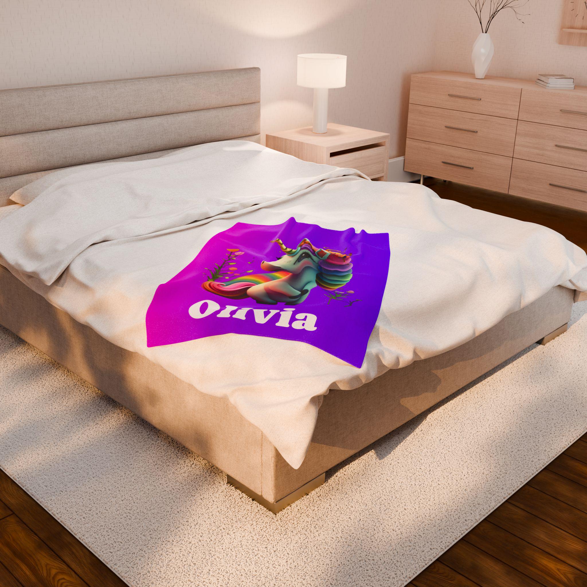 Custom Unicorn Blanket: Personalized Plush Velveteen Throw for Kids' Bedrooms & Magical Naptime