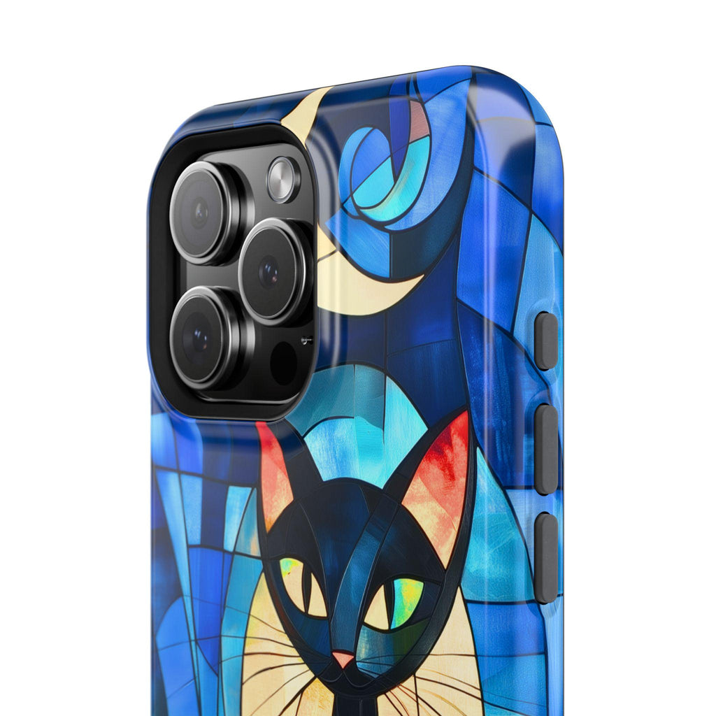 Cubist Cat MagSafe iPhone Case: Mid-Century Modern Abstract Feline Art Tough Cover
