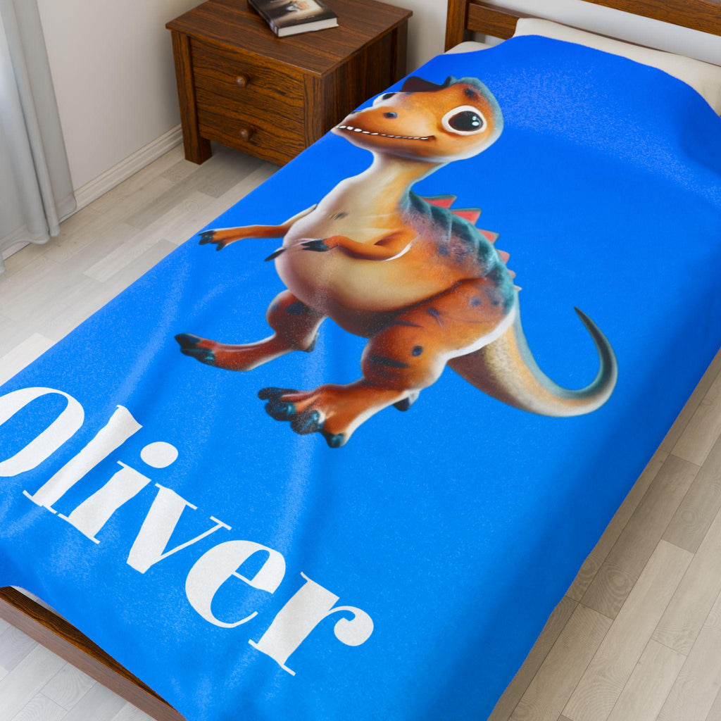 Custom Dinosaur Throw Blanket: Personalized Velveteen Plush for Kids' Bedrooms