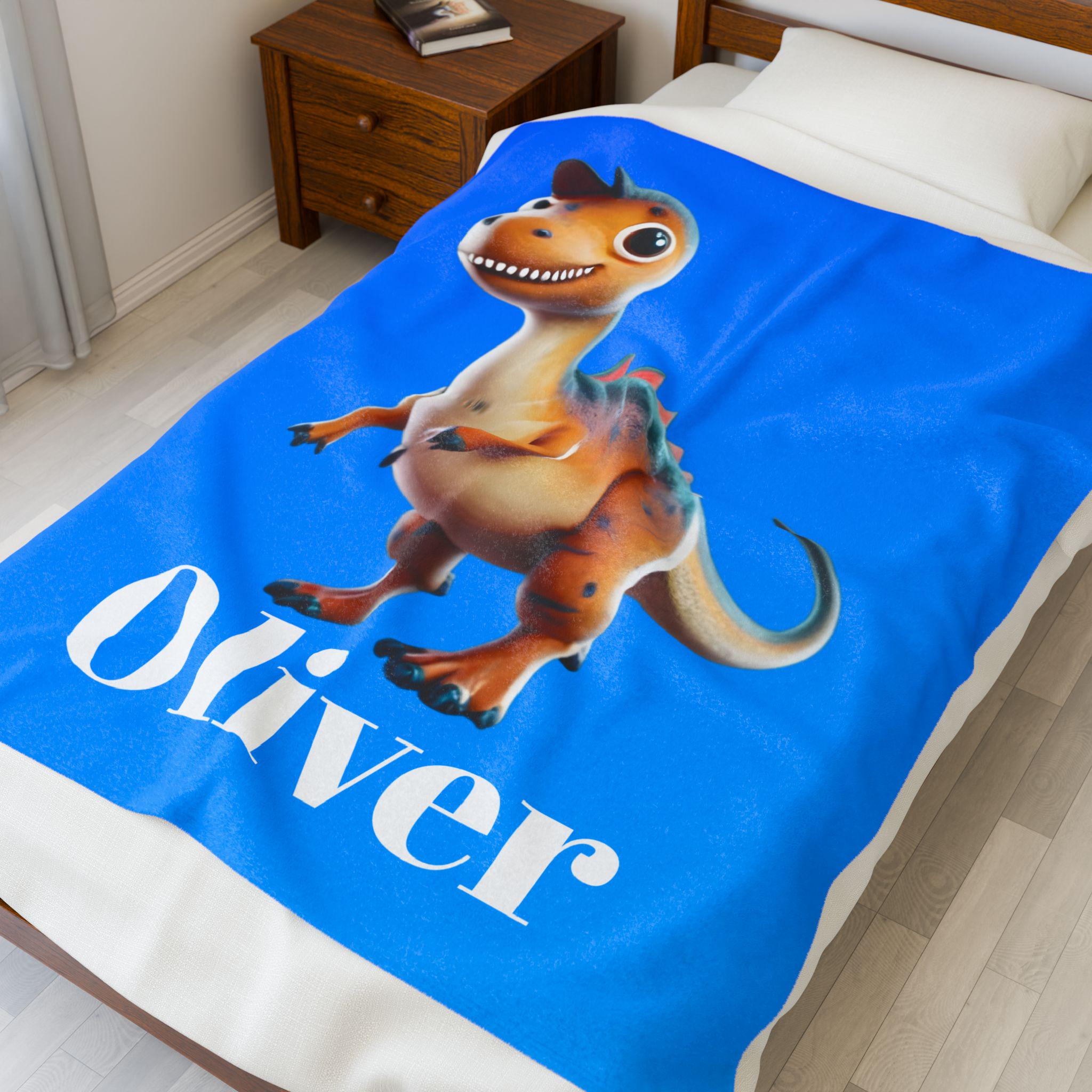Custom Dinosaur Throw Blanket: Personalized Velveteen Plush for Kids' Bedrooms