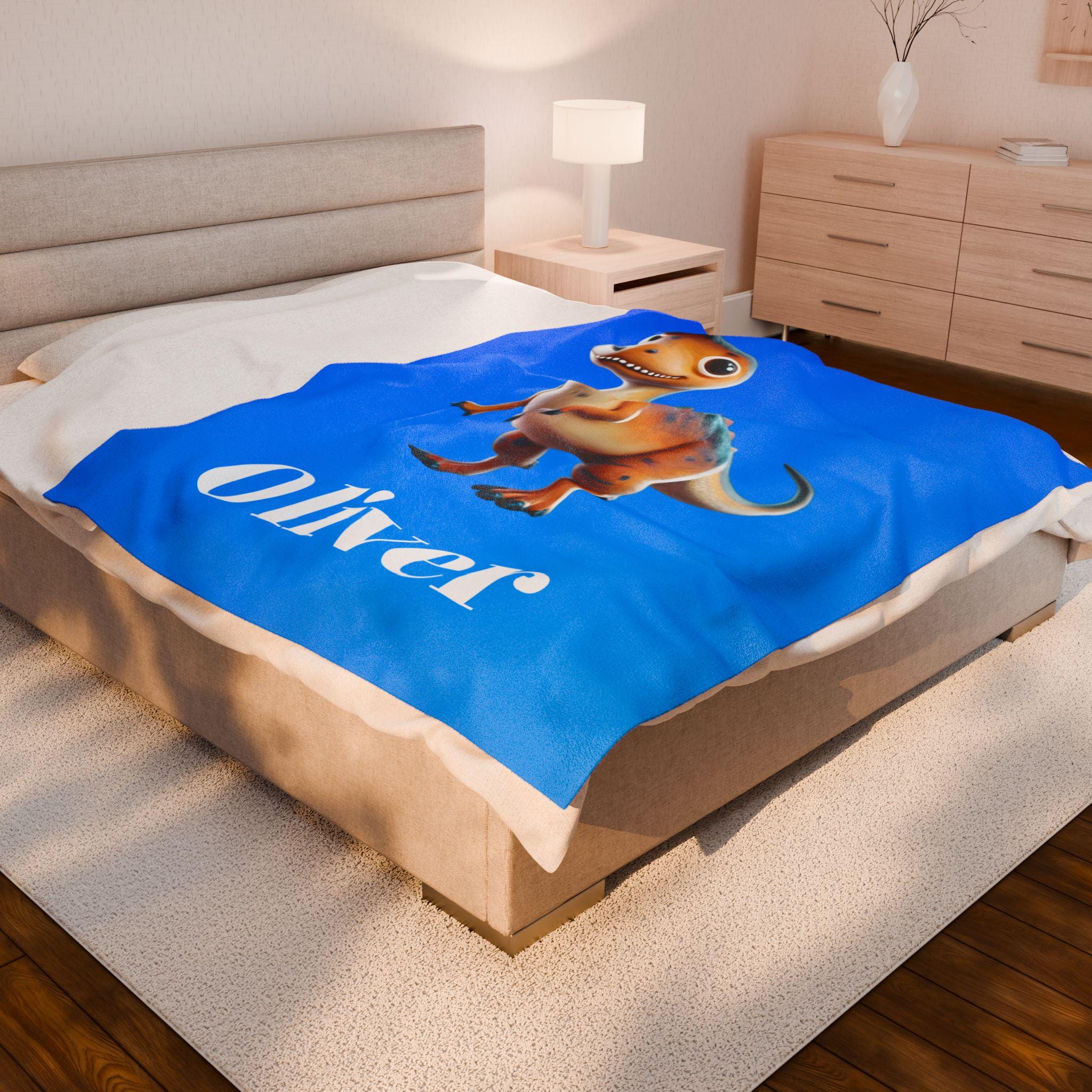 Custom Dinosaur Throw Blanket: Personalized Velveteen Plush for Kids' Bedrooms