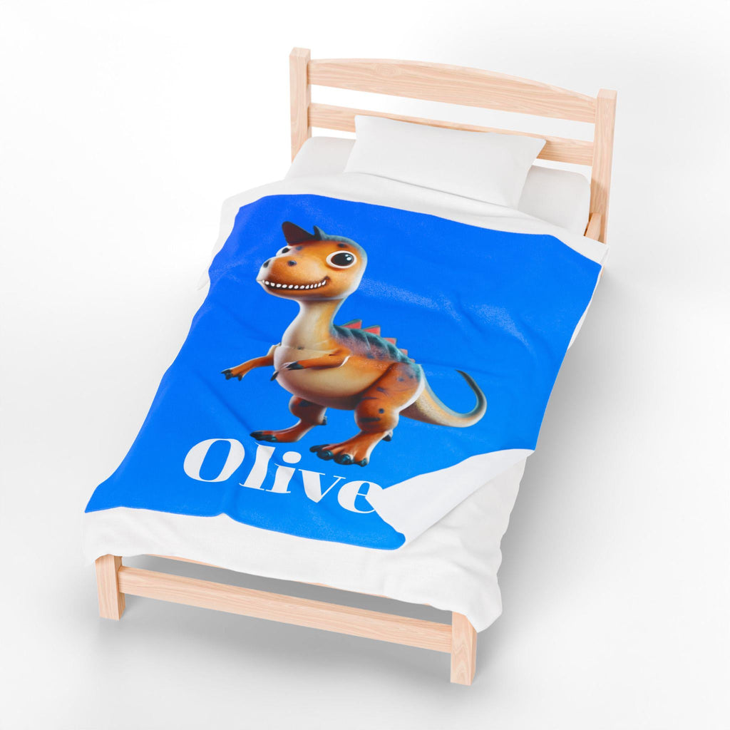 Custom Dinosaur Throw Blanket: Personalized Velveteen Plush for Kids' Bedrooms