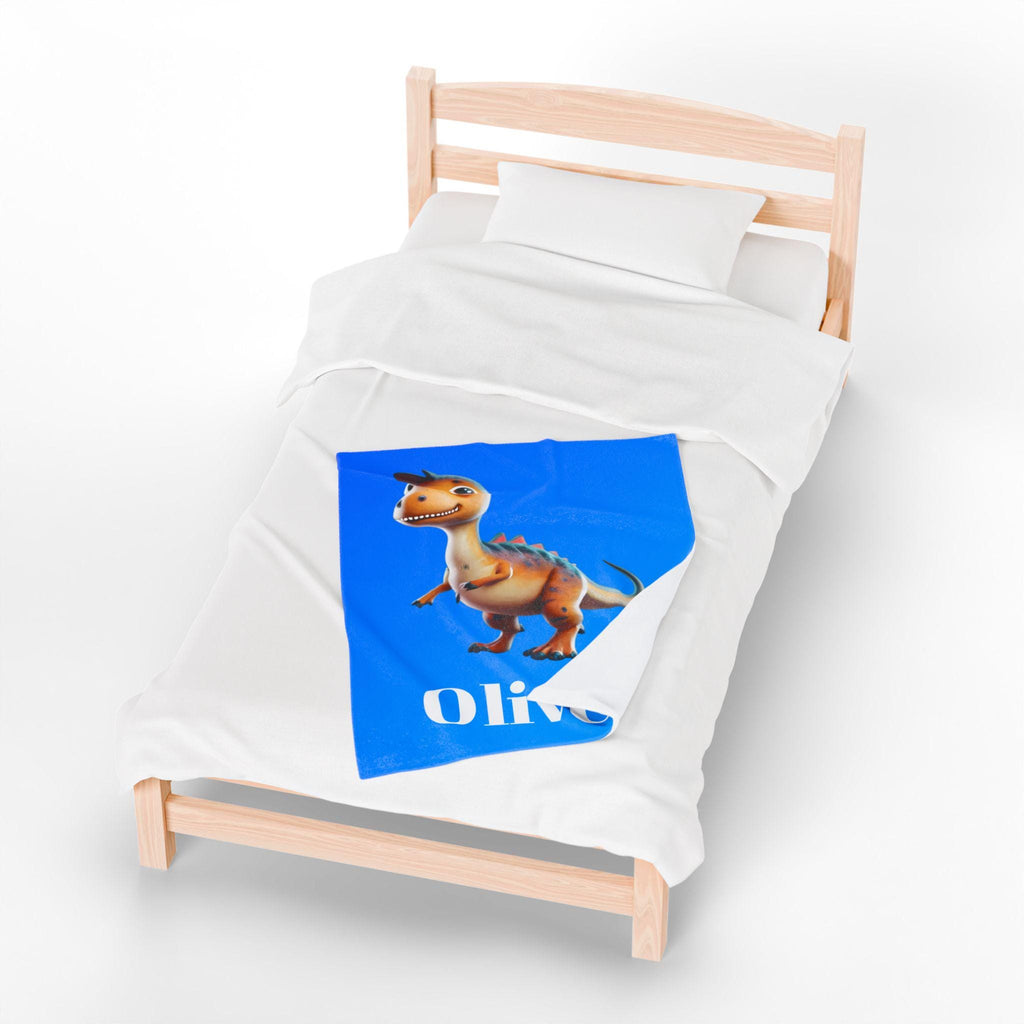 Custom Dinosaur Throw Blanket: Personalized Velveteen Plush for Kids' Bedrooms