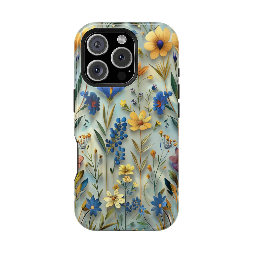 Botanical Meadow MagSafe iPhone Case: Floral Tough Cover with Soft Wildflower Design