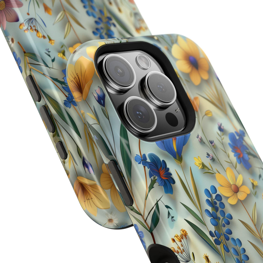 Botanical Meadow MagSafe iPhone Case: Floral Tough Cover with Soft Wildflower Design