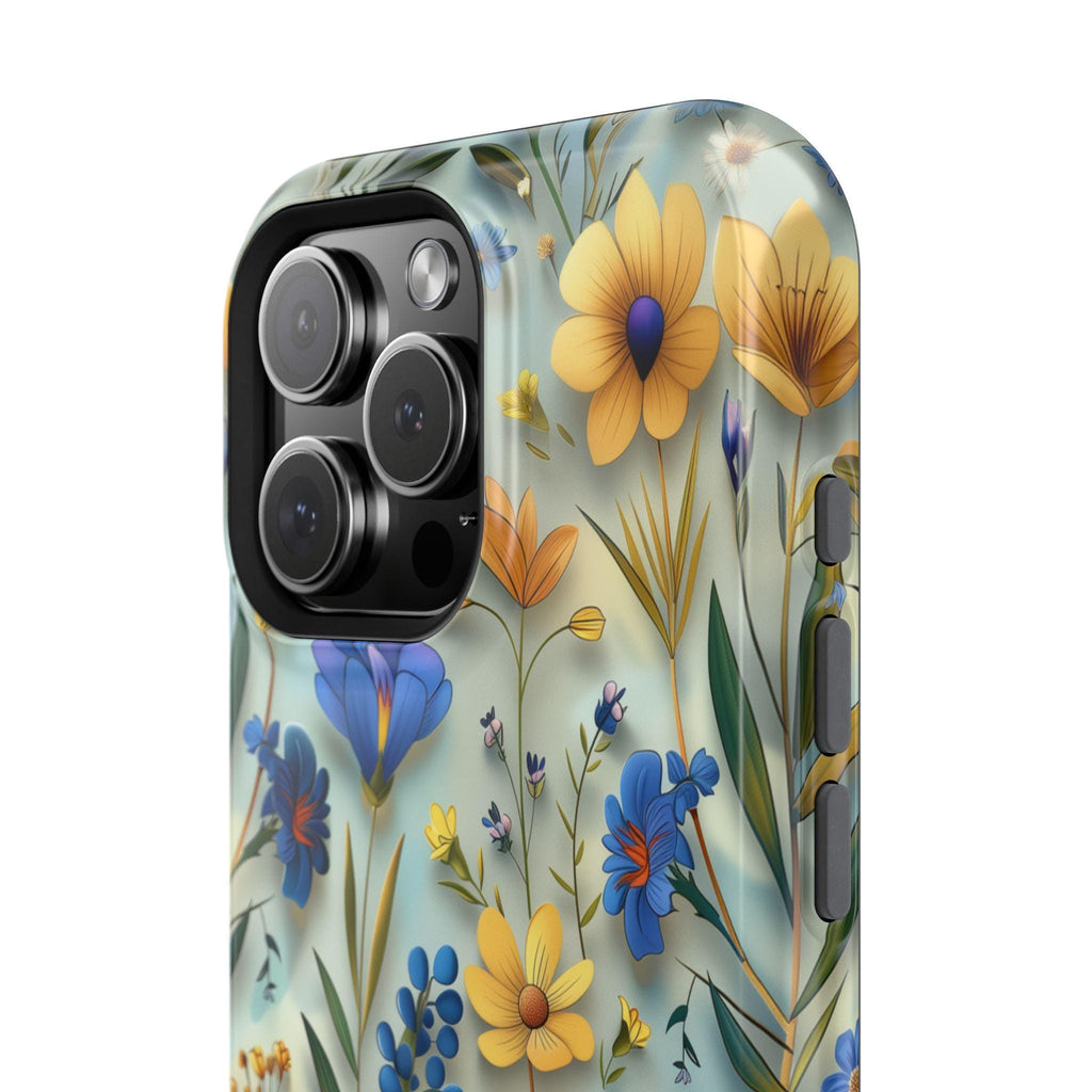 Botanical Meadow MagSafe iPhone Case: Floral Tough Cover with Soft Wildflower Design