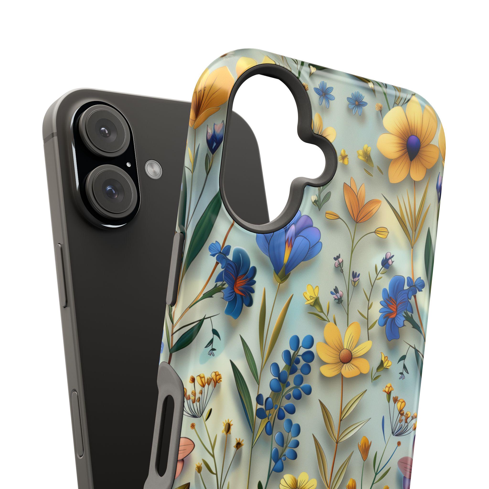 Botanical Meadow MagSafe iPhone Case: Floral Tough Cover with Soft Wildflower Design