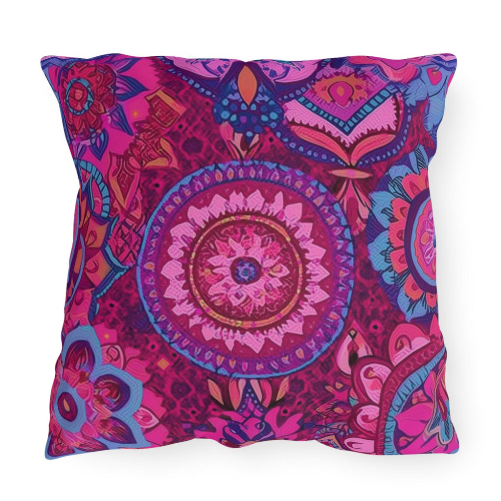 Vibrant Boho Mandala Outdoor Pillow: Pink Purple Decorative Patio Cushion for Garden & Porch Decor