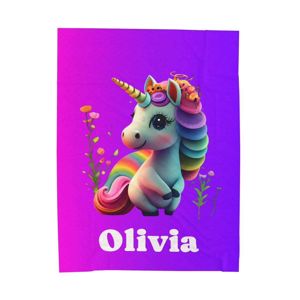Custom Unicorn Blanket: Personalized Plush Velveteen Throw for Kids' Bedrooms & Magical Naptime