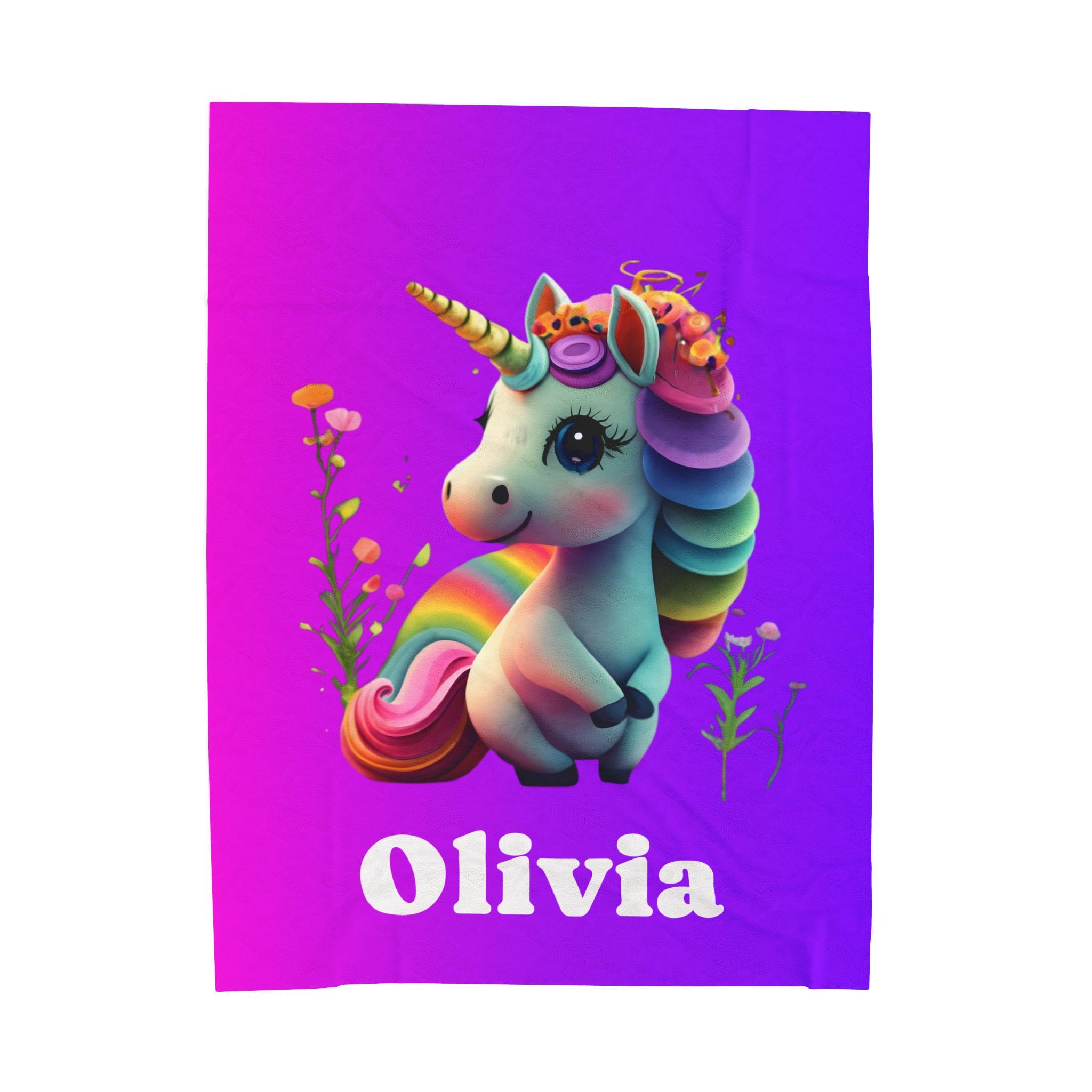 Custom Unicorn Blanket: Personalized Plush Velveteen Throw for Kids' Bedrooms & Magical Naptime
