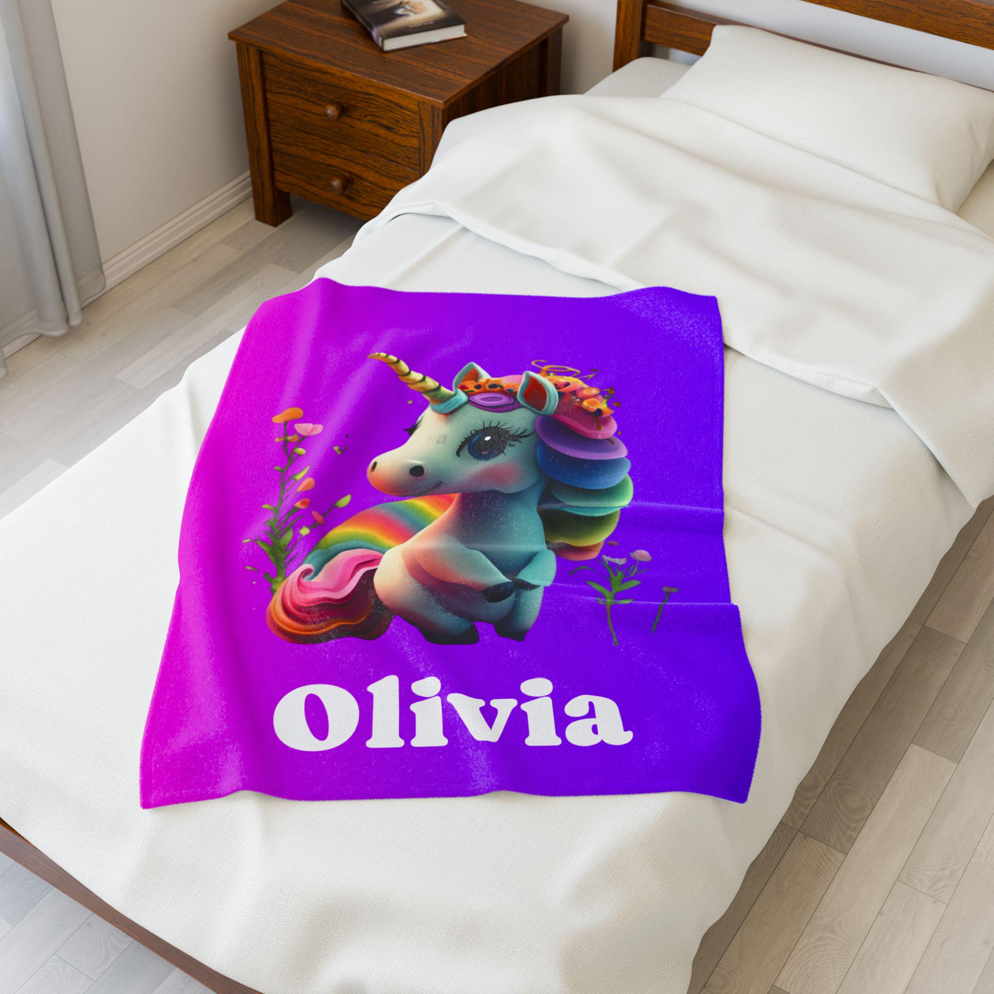Custom Unicorn Blanket: Personalized Plush Velveteen Throw for Kids' Bedrooms & Magical Naptime