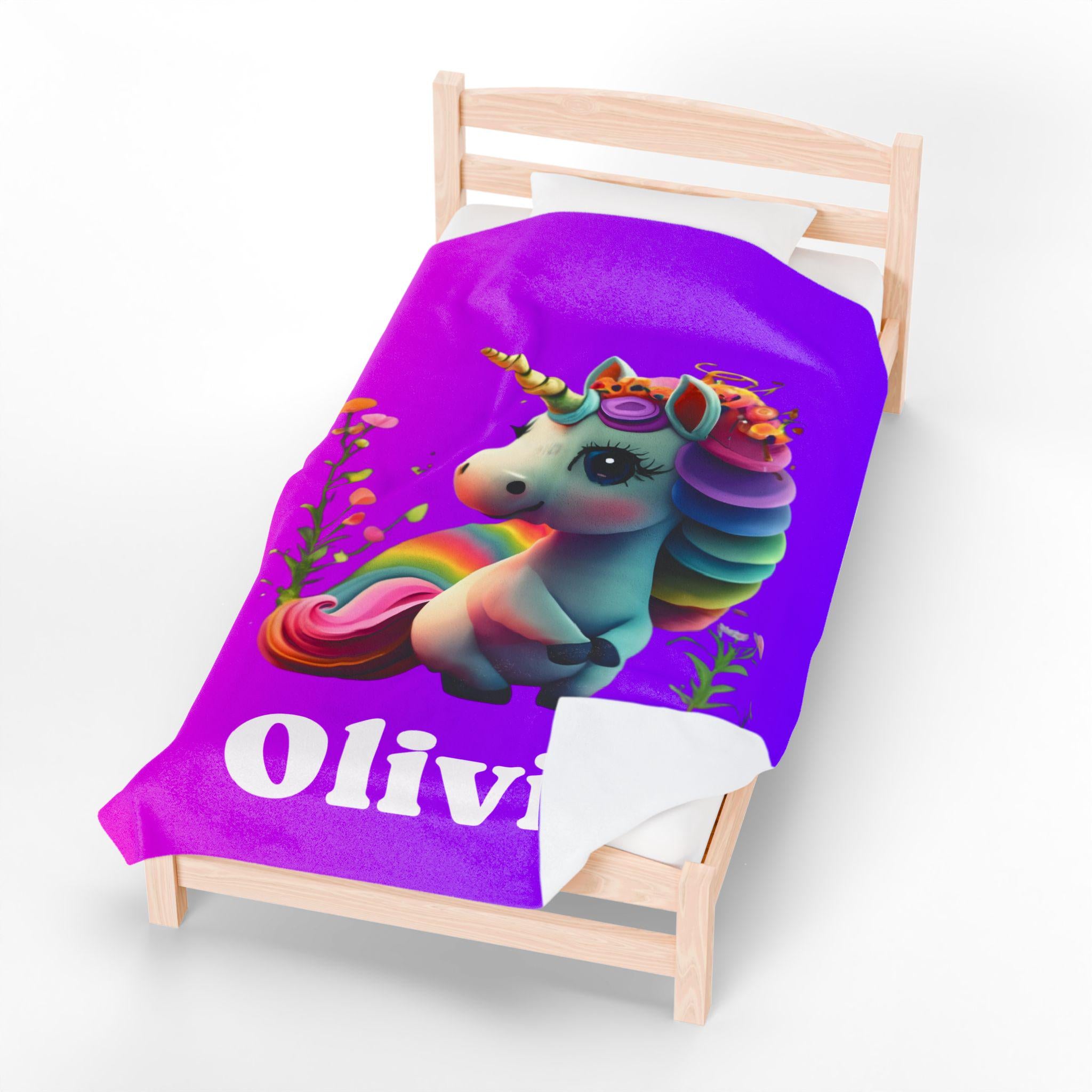 Custom Unicorn Blanket: Personalized Plush Velveteen Throw for Kids' Bedrooms & Magical Naptime