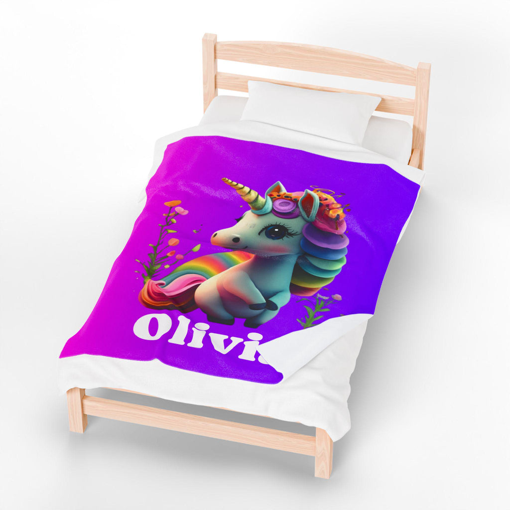 Custom Unicorn Blanket: Personalized Plush Velveteen Throw for Kids' Bedrooms & Magical Naptime