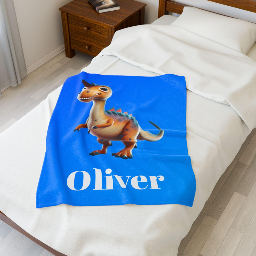 Custom Dinosaur Throw Blanket: Personalized Velveteen Plush for Kids' Bedrooms