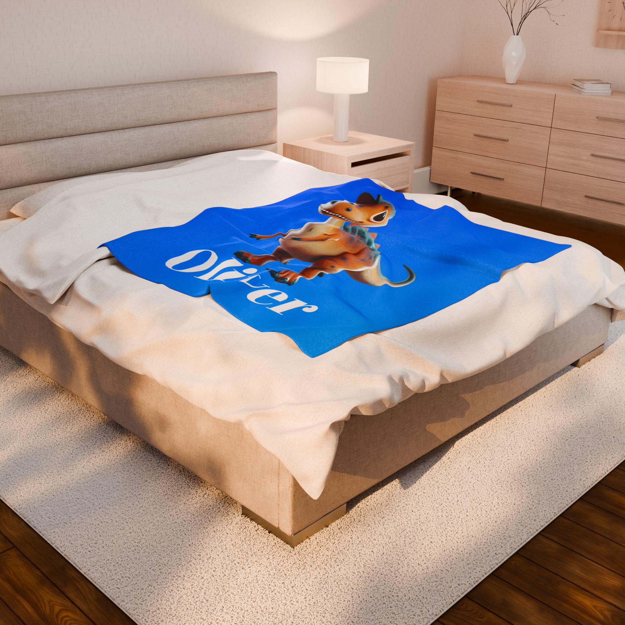 Custom Dinosaur Throw Blanket: Personalized Velveteen Plush for Kids' Bedrooms
