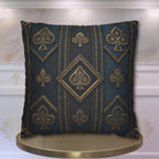 Blue & Gold Playing Card Pillow Cover: Gothic Game Room Decor