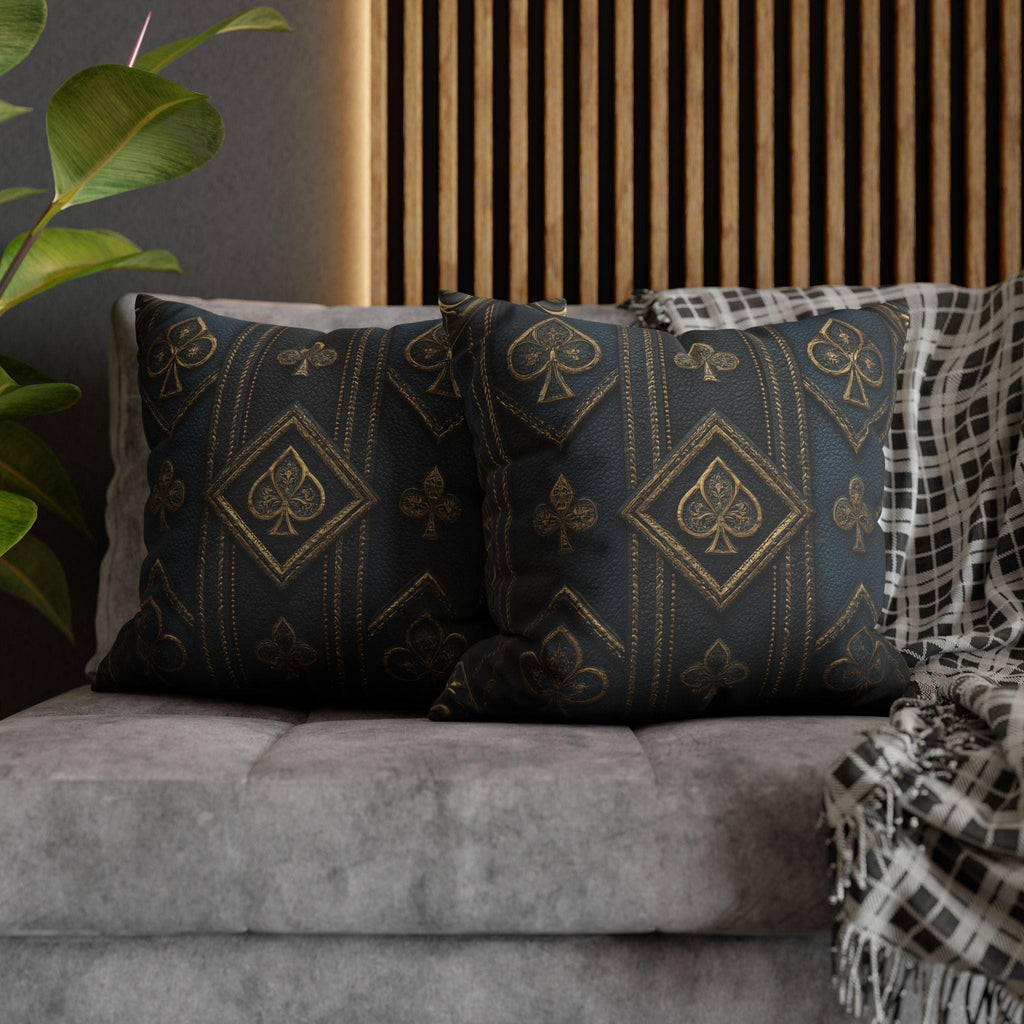 Blue & Gold Playing Card Pillow Cover: Gothic Game Room Decor