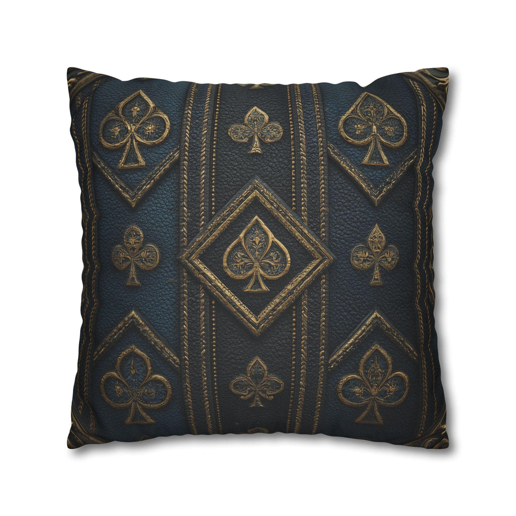 Blue & Gold Playing Card Pillow Cover: Gothic Game Room Decor