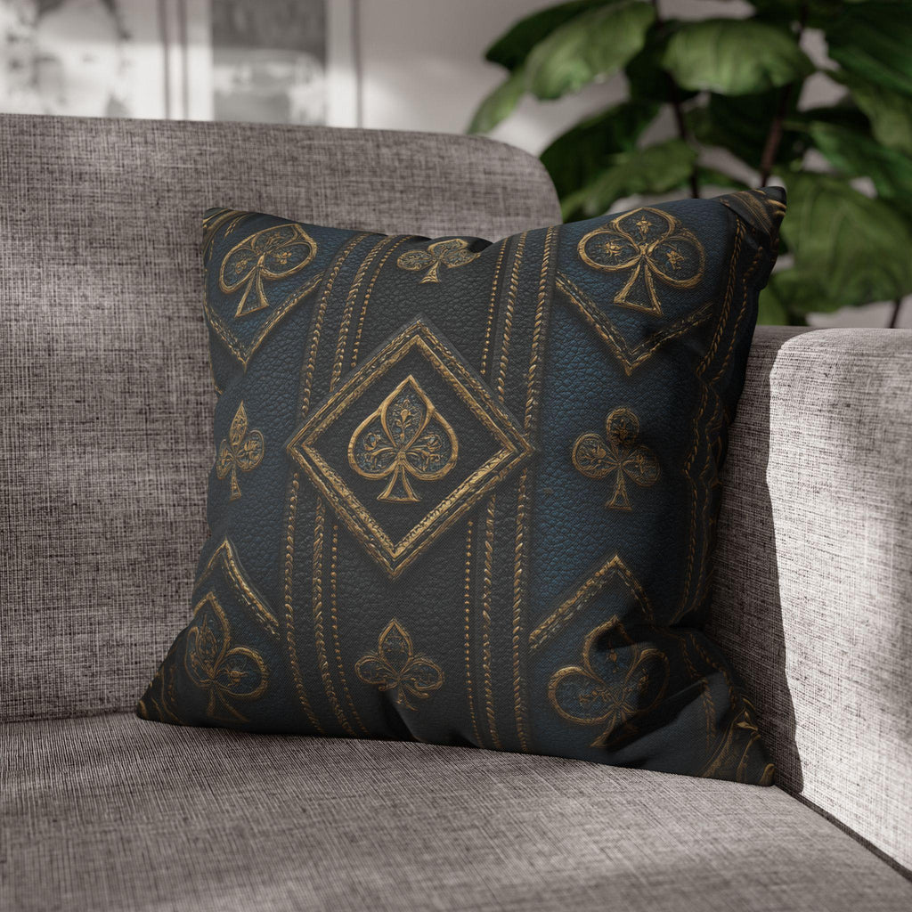 Blue & Gold Playing Card Pillow Cover: Gothic Game Room Decor