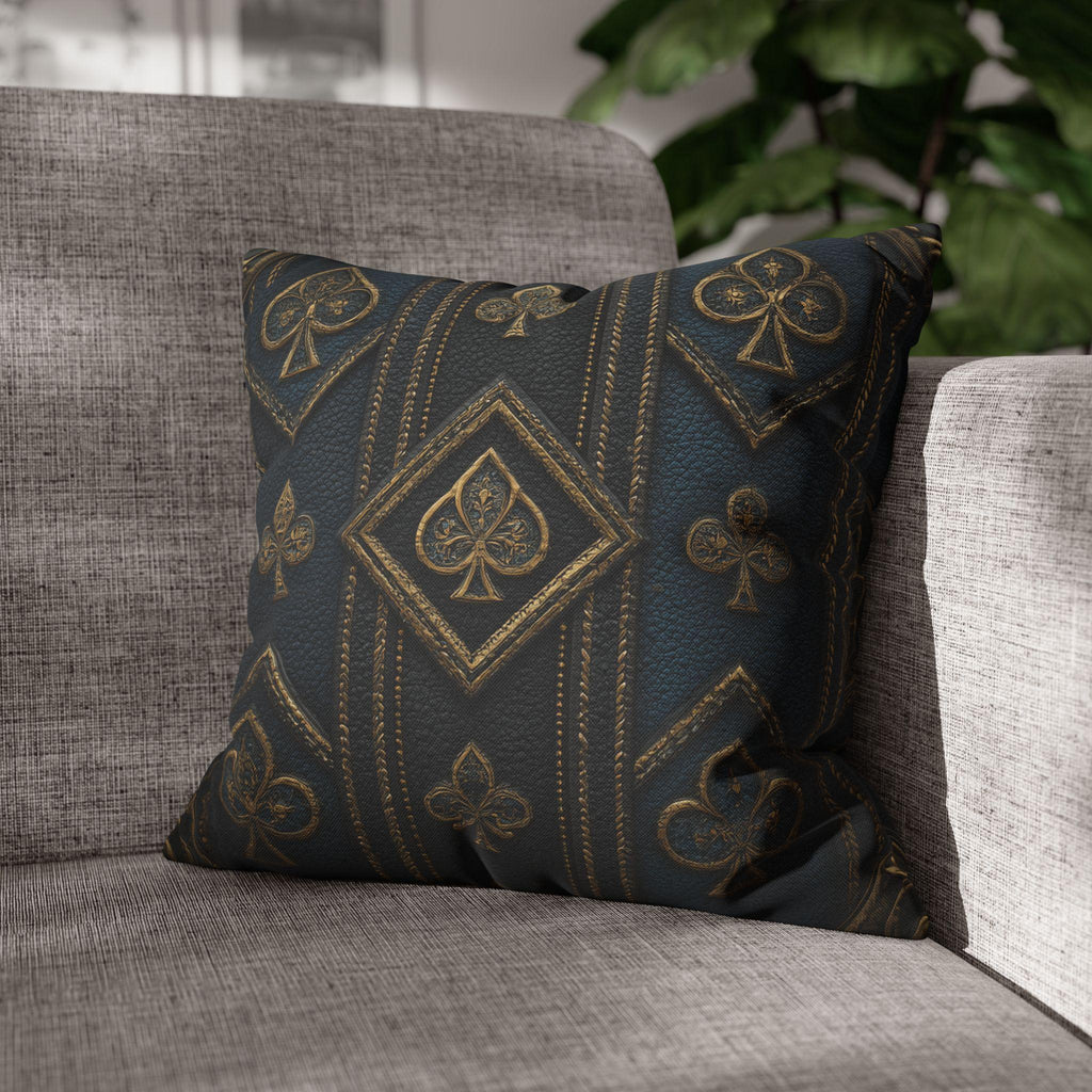 Blue & Gold Playing Card Pillow Cover: Gothic Game Room Decor