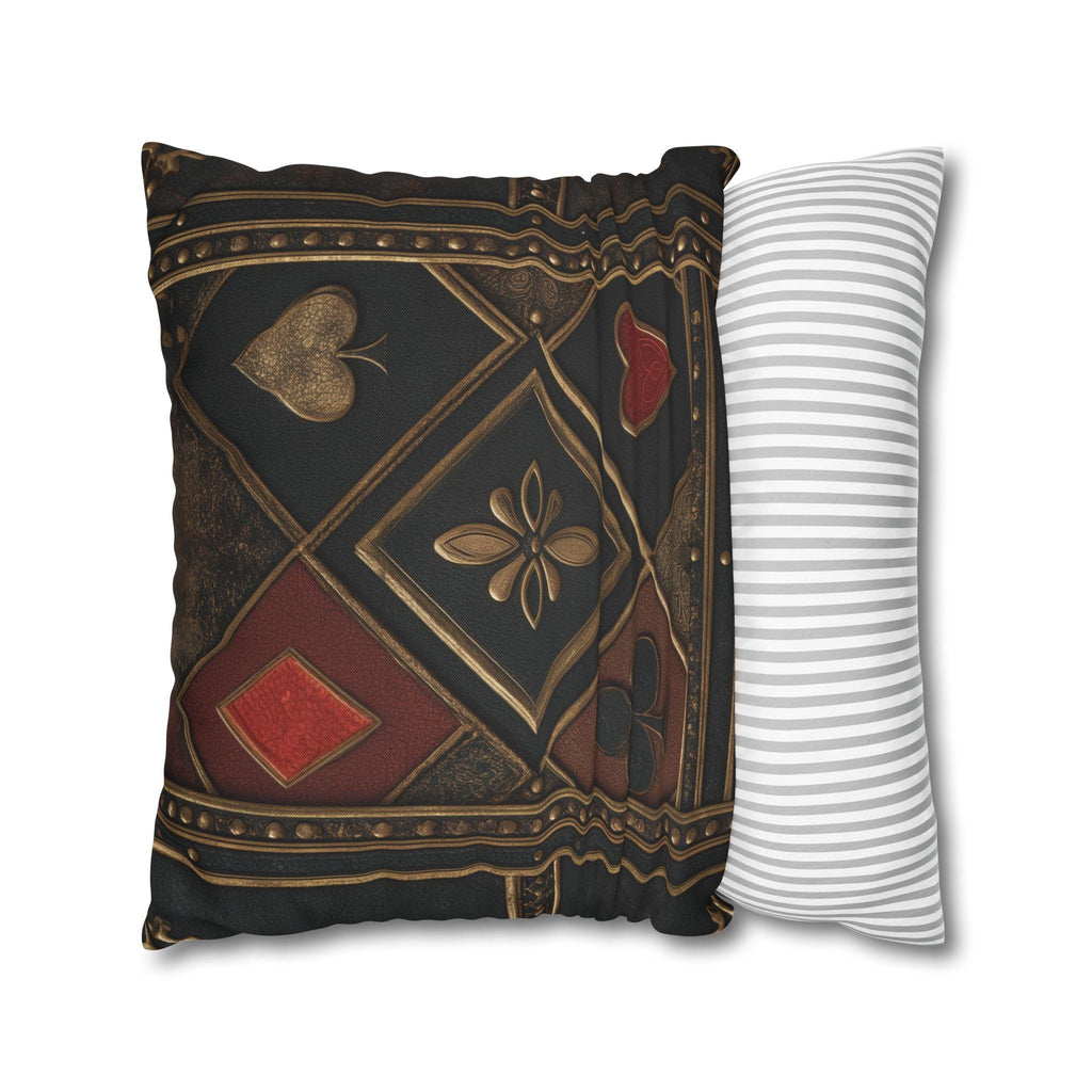 Luxurious Playing Card Pillow Cover: Red, Black & Gold Poker Suit Design for Masculine Decor