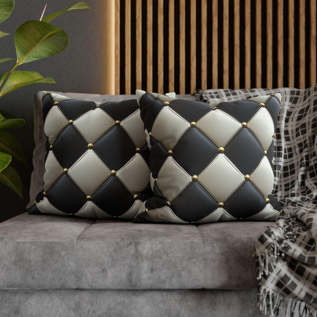 Racing Flag Checkered Pillow Cover: Black & White Cushion for Mancave, Office, Game Room Decor