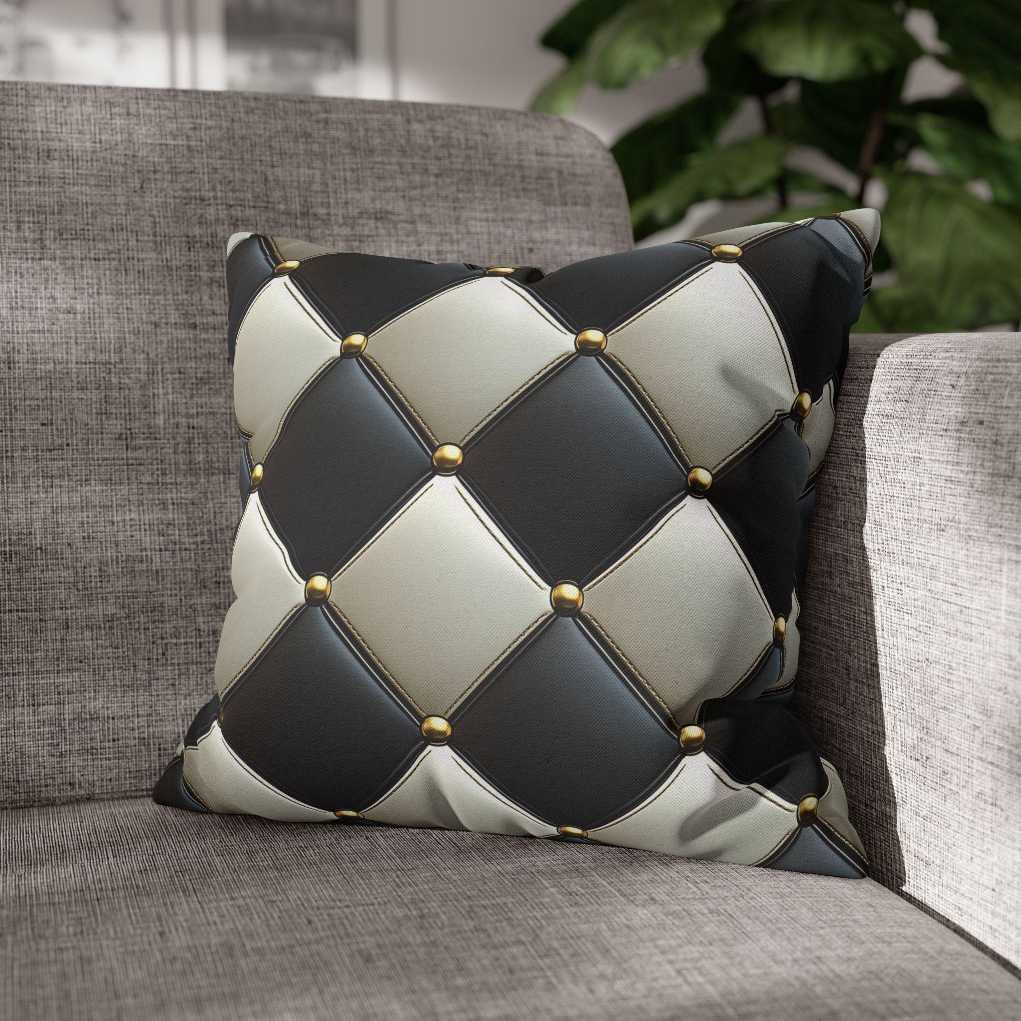 Racing Flag Checkered Pillow Cover: Black & White Cushion for Mancave, Office, Game Room Decor
