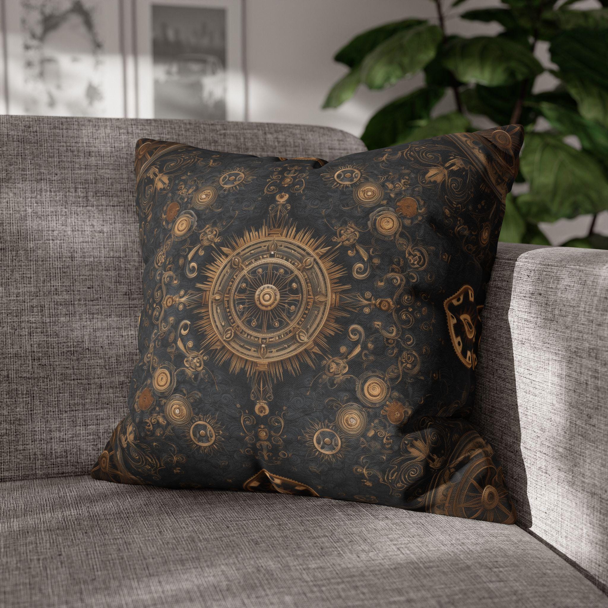 Steampunk Gear Pillow Cover: Vintage Mechanical Design for Workshop, Office, Sci-Fi Decor
