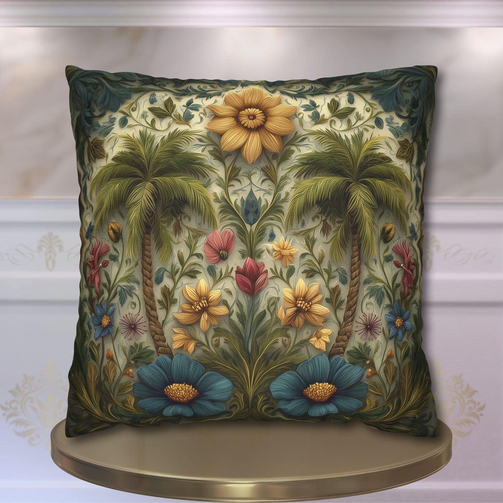 William Morris Inspired Tropical Palm Tree Pillow Cover: Sunset Coastal Botanical Cushion Decor